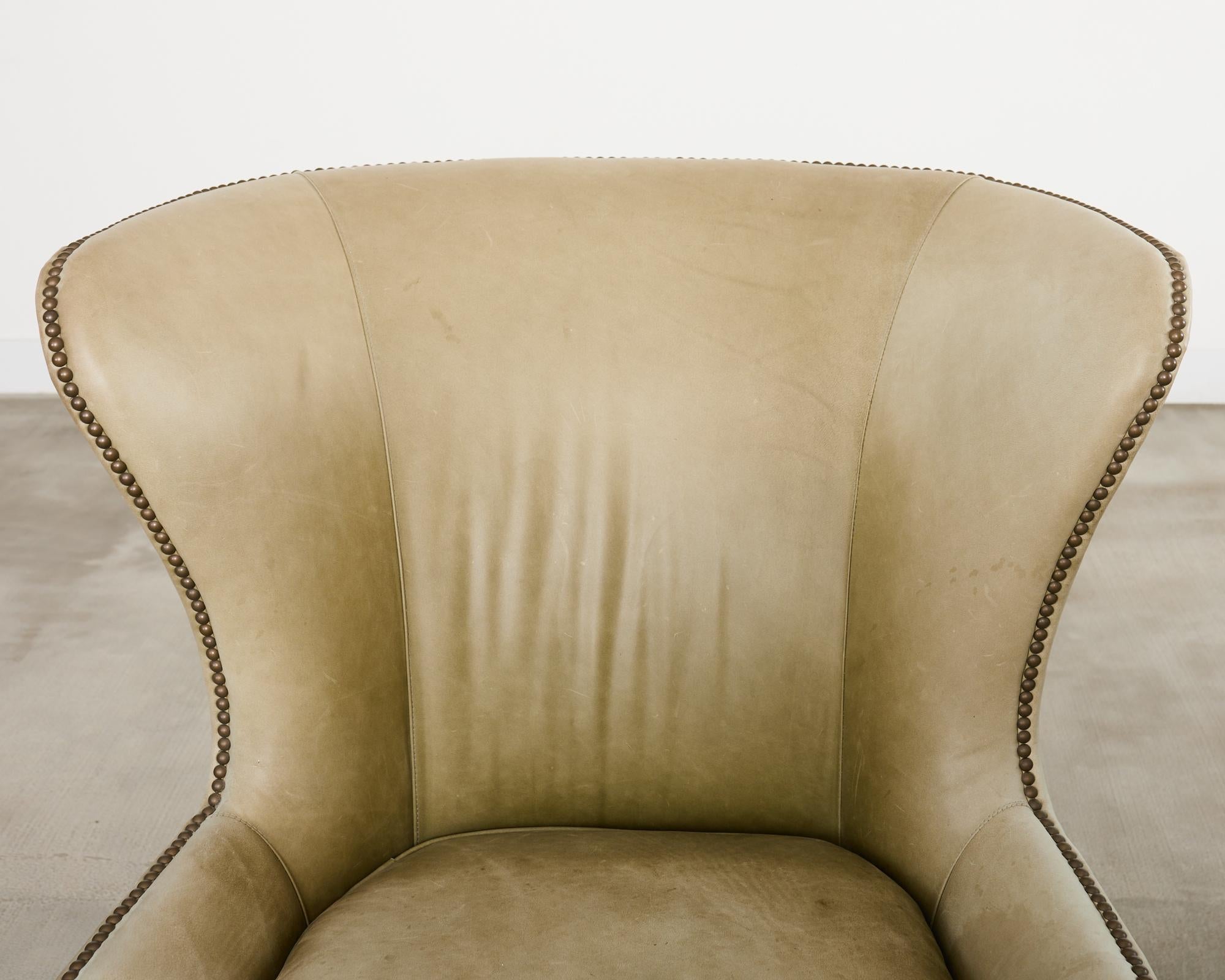Pair of Midcentury Style Leather Butterfly Wingback Chairs For Sale 8