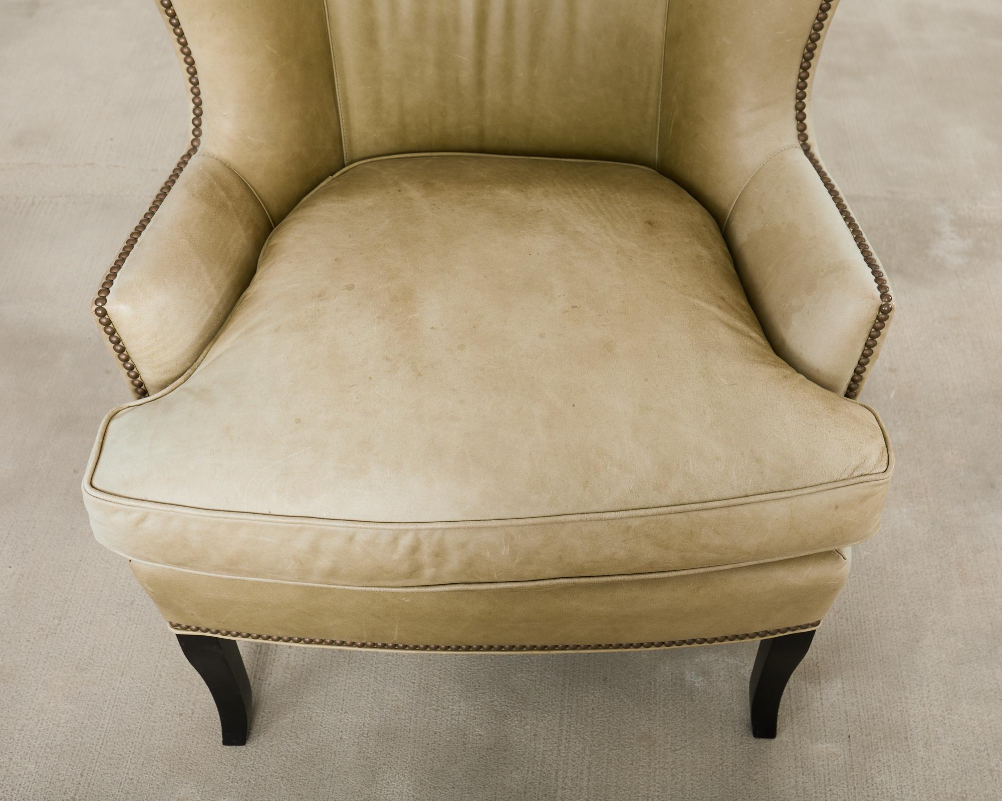 Pair of Midcentury Style Leather Butterfly Wingback Chairs For Sale 9