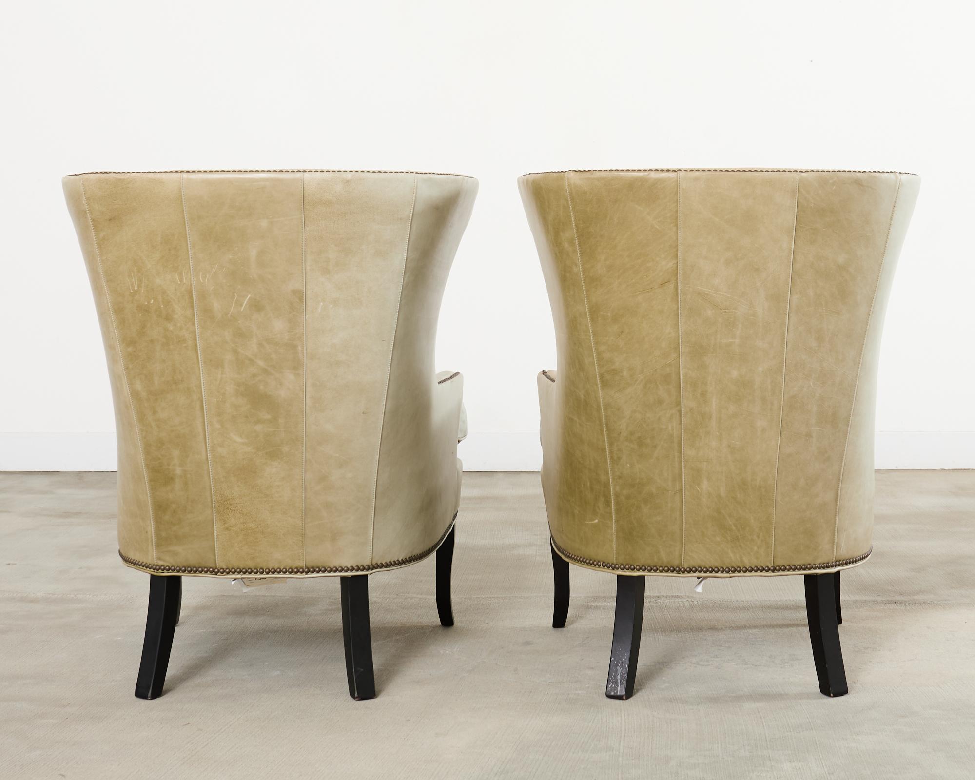 Pair of Midcentury Style Leather Butterfly Wingback Chairs For Sale 12