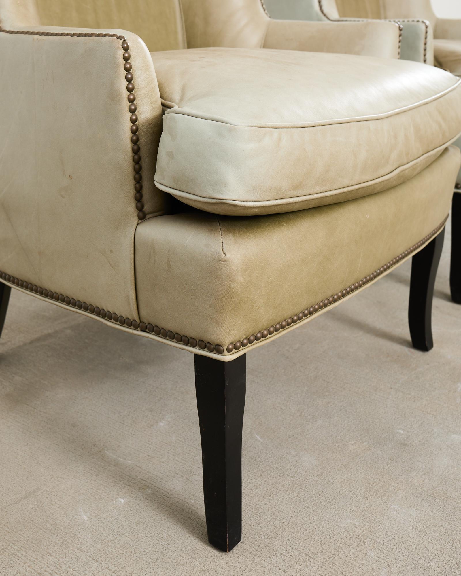 20th Century Pair of Midcentury Style Leather Butterfly Wingback Chairs For Sale