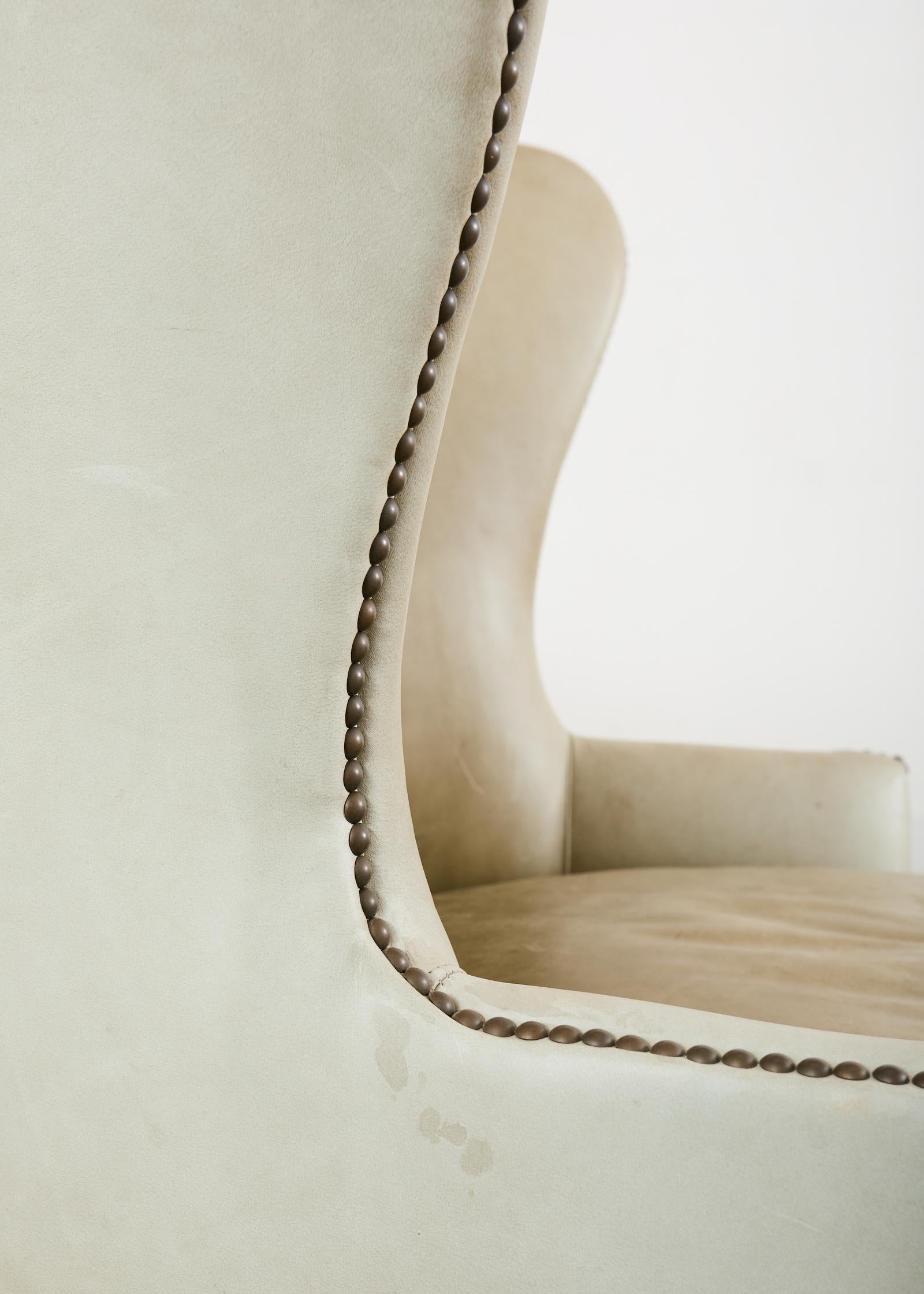 Pair of Midcentury Style Leather Butterfly Wingback Chairs For Sale 1