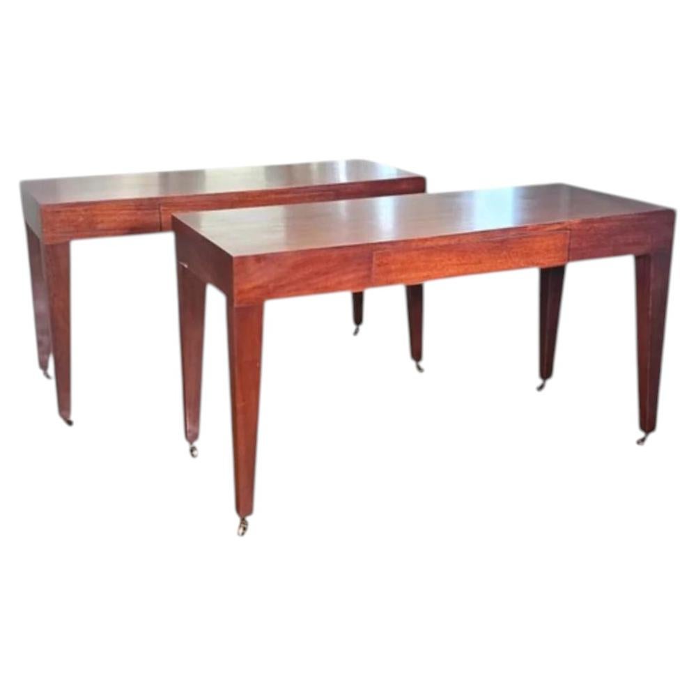 Pair of Midcentury Style Single Drawer Wood Consoles For Sale