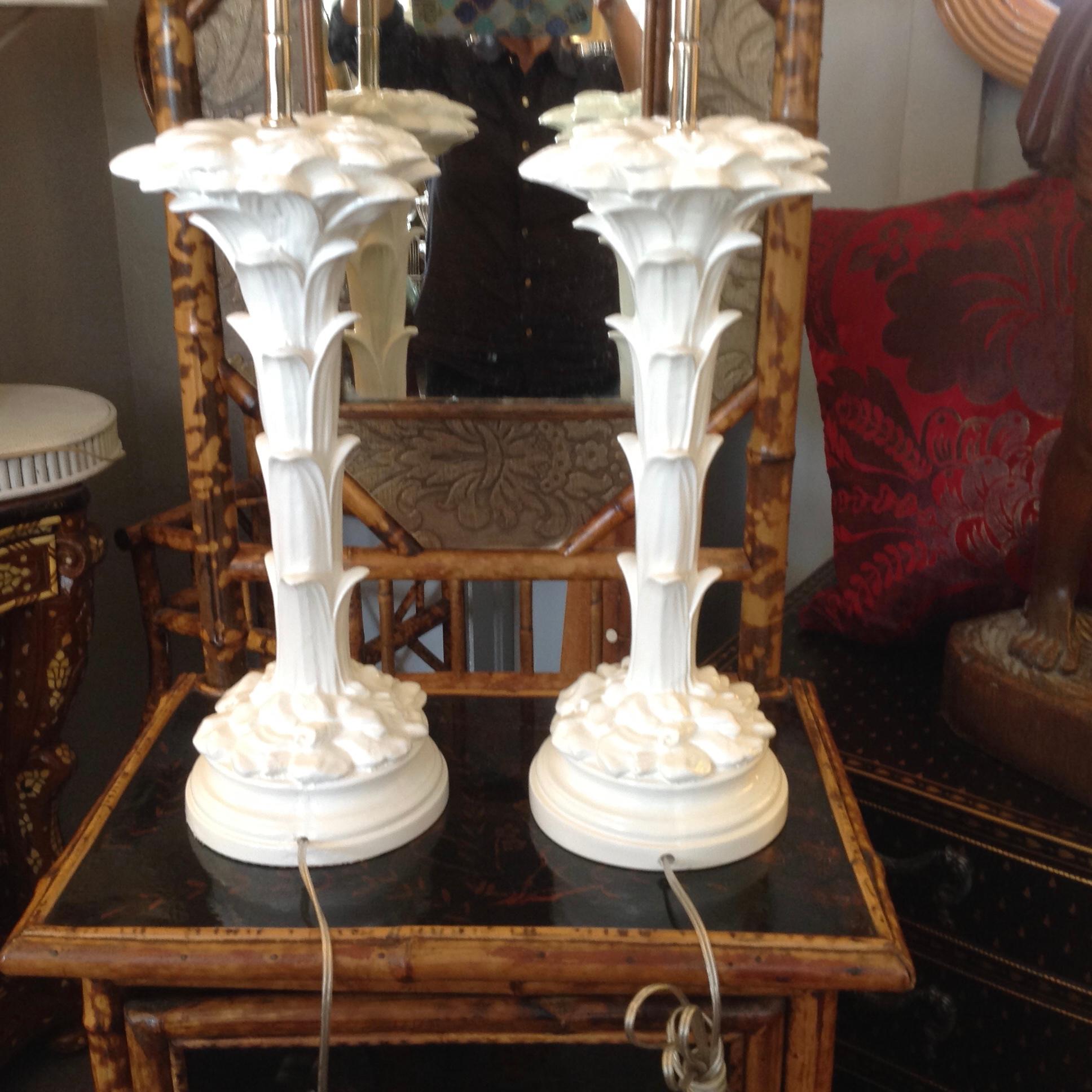 Painted Pair of Midcentury Stylized Palm Tree Lamps