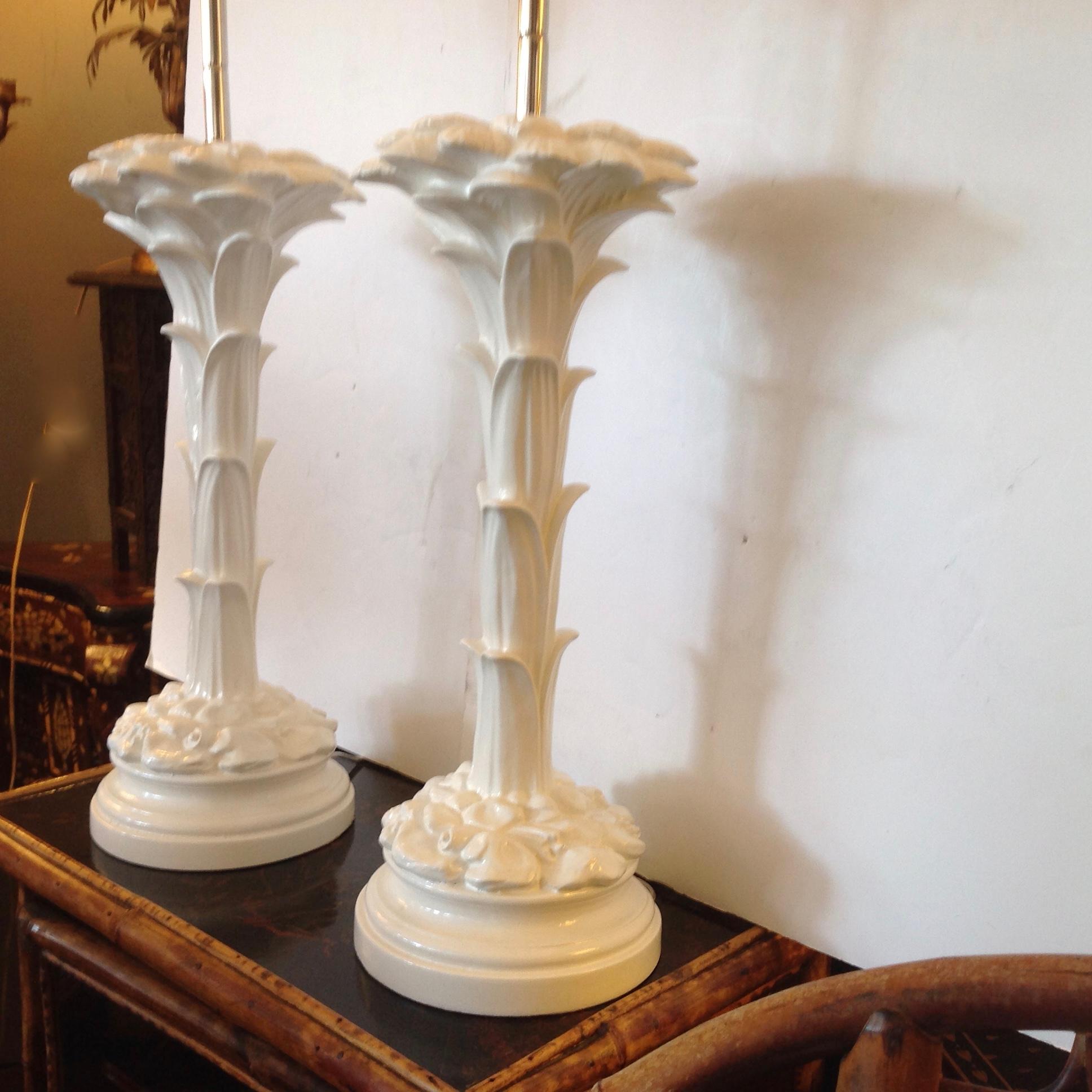 Pair of Midcentury Stylized Palm Tree Lamps In Good Condition In West Palm Beach, FL