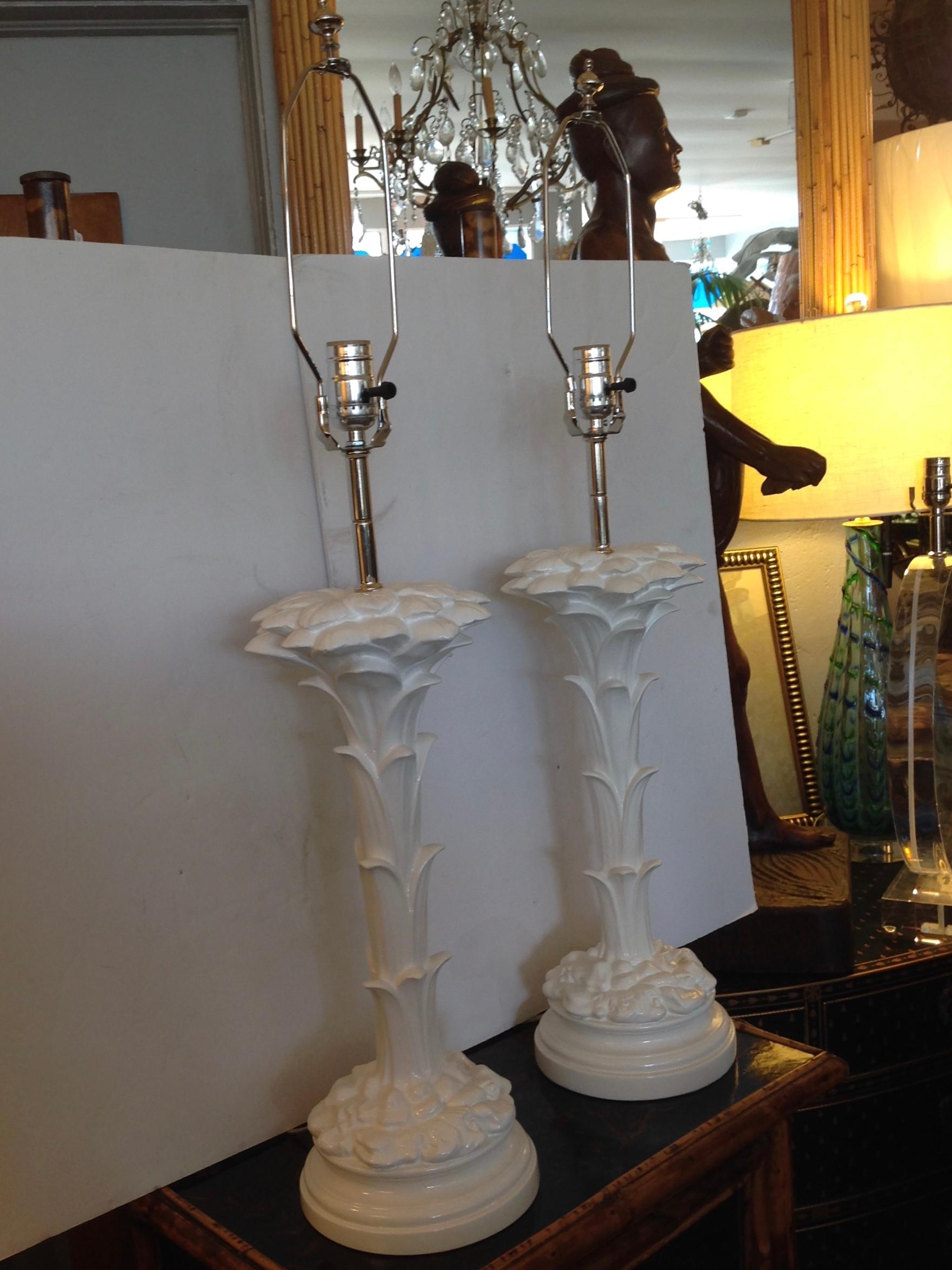 Metal Pair of Midcentury Stylized Palm Tree Lamps