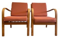 Pair of Midcentury Swedish Low Bent Wood Arm Chairs Lounge Chairs