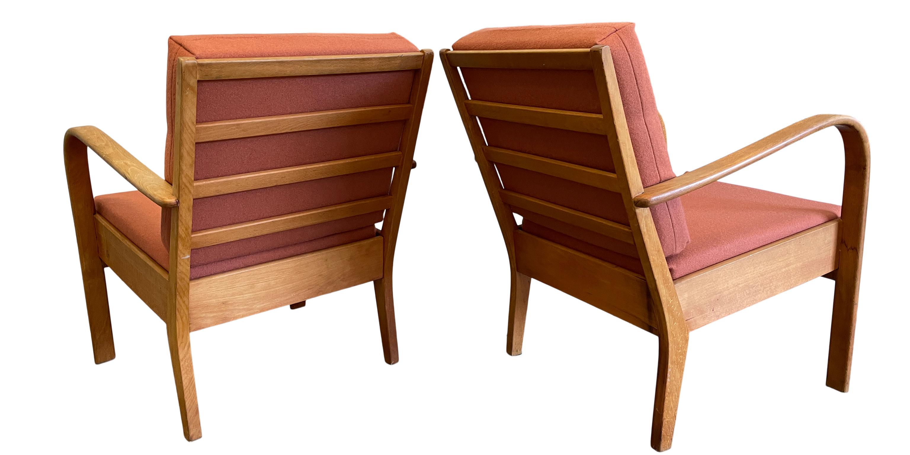 Woodwork Pair of Midcentury Swedish Low Bent Wood Arm Chairs Lounge Chairs For Sale