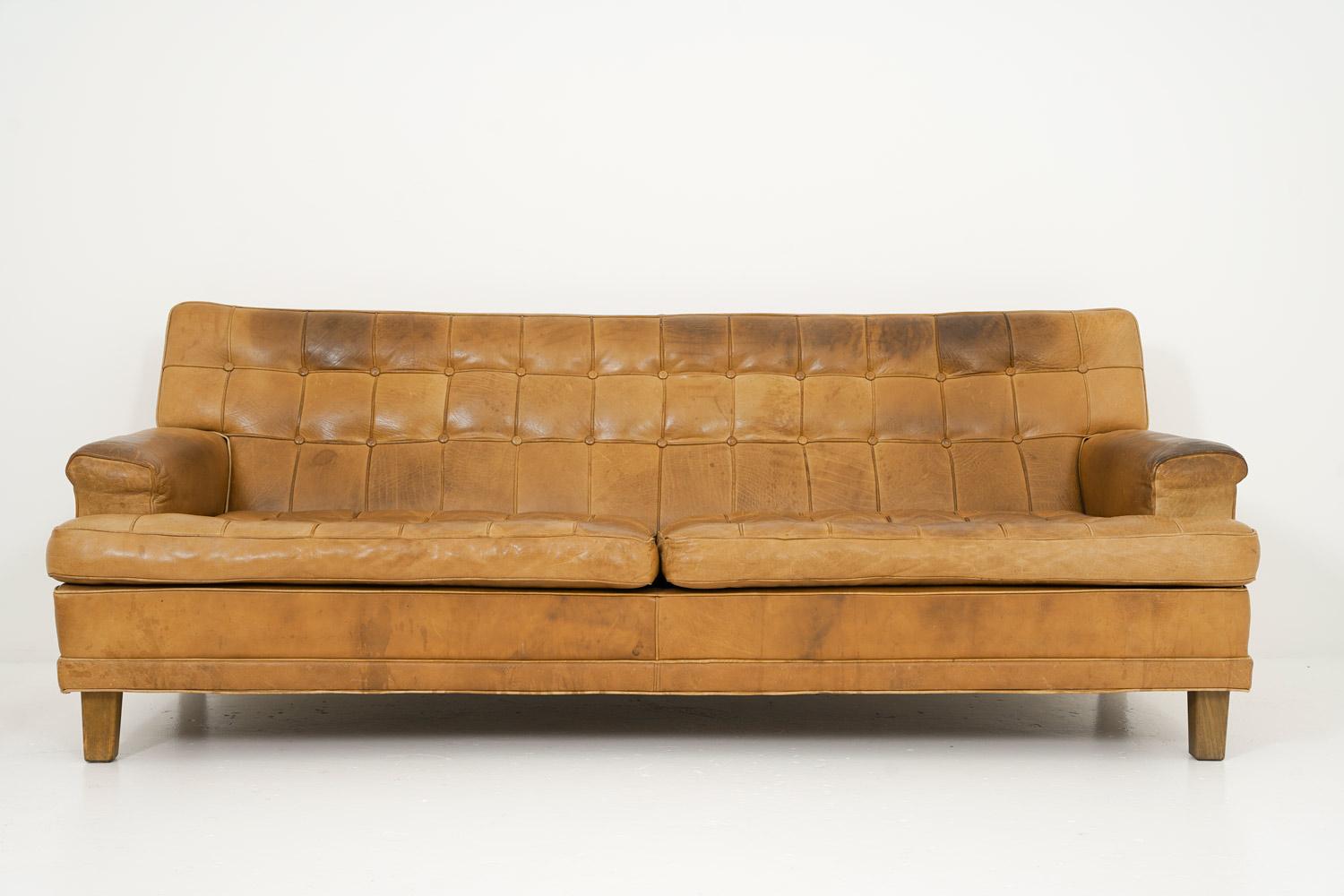 Leather Pair of Midcentury Swedish Sofas 