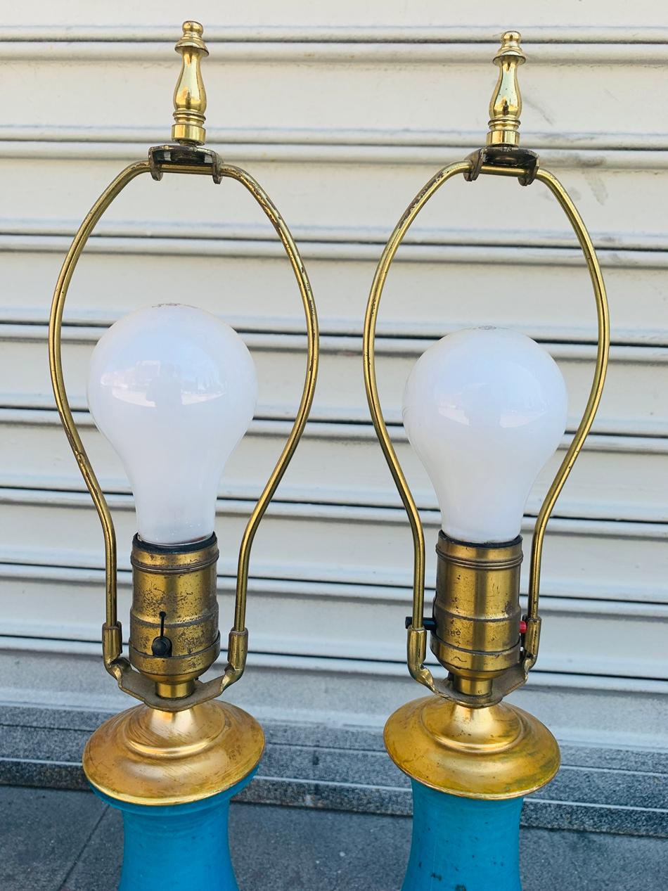 Brass Pair of Midcentury Table Lamps attb to Bitossi