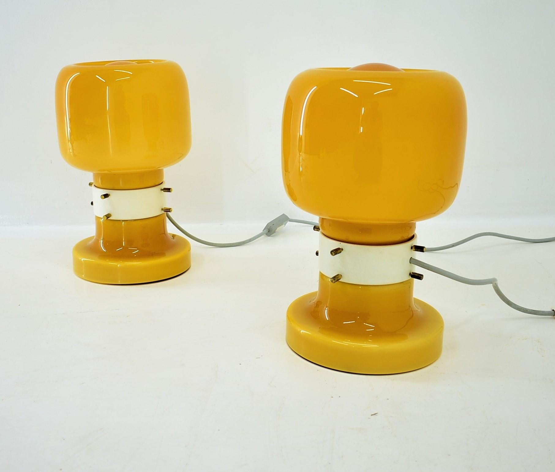 Glass Pair of Midcentury Table Lamps by Zbyněk Hřivnáč, Equipment Hotel Praha, 1960s For Sale