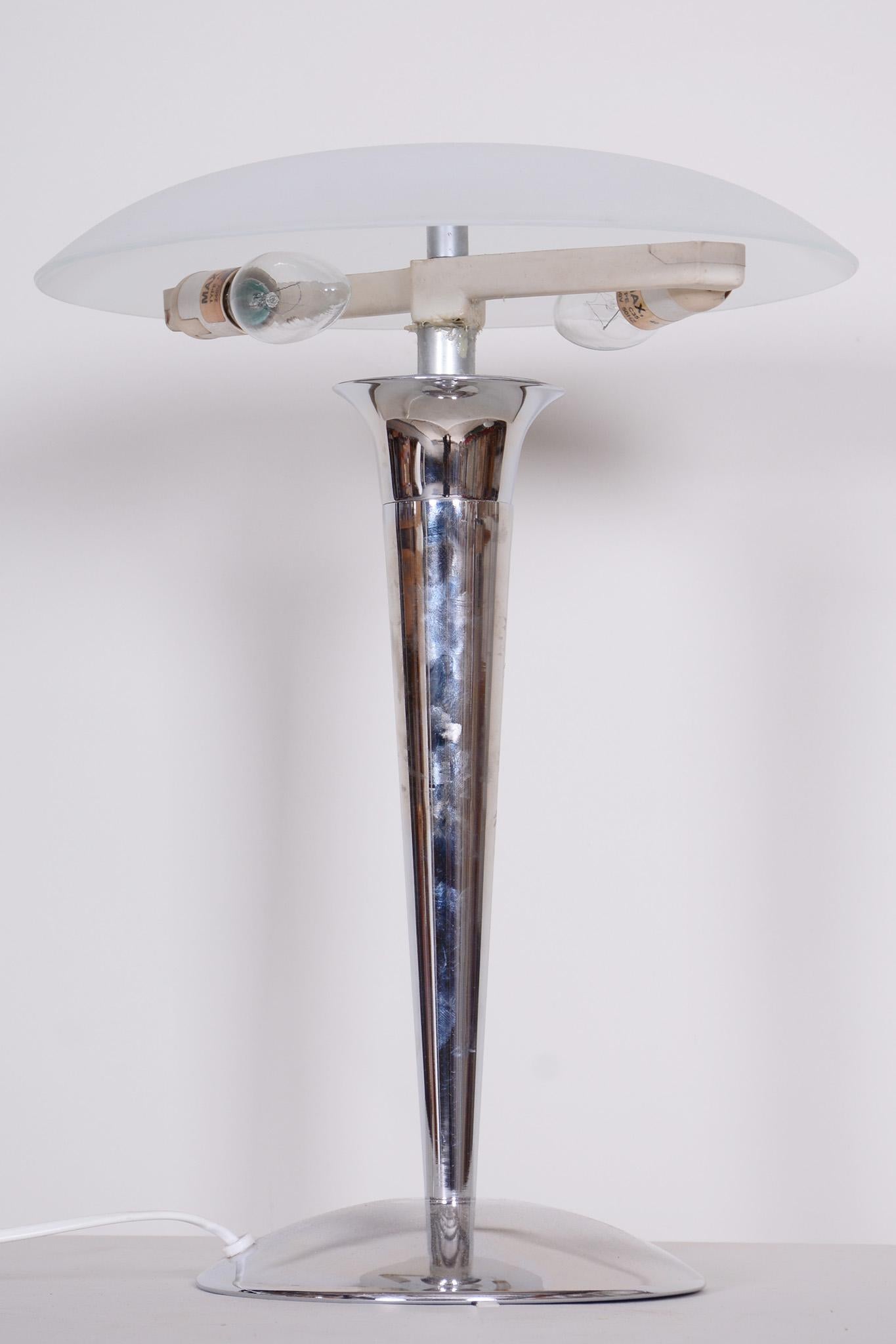 Mid-20th Century Pair of Midcentury Table Lamps, Chrome-Plated Steel, Milk Glass, Germany, 1950s For Sale