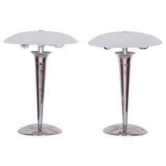 Paire de lampes de bureau du milieu du siècle dernier, acier chromé, verre dépoli, Allemagne, années 1950