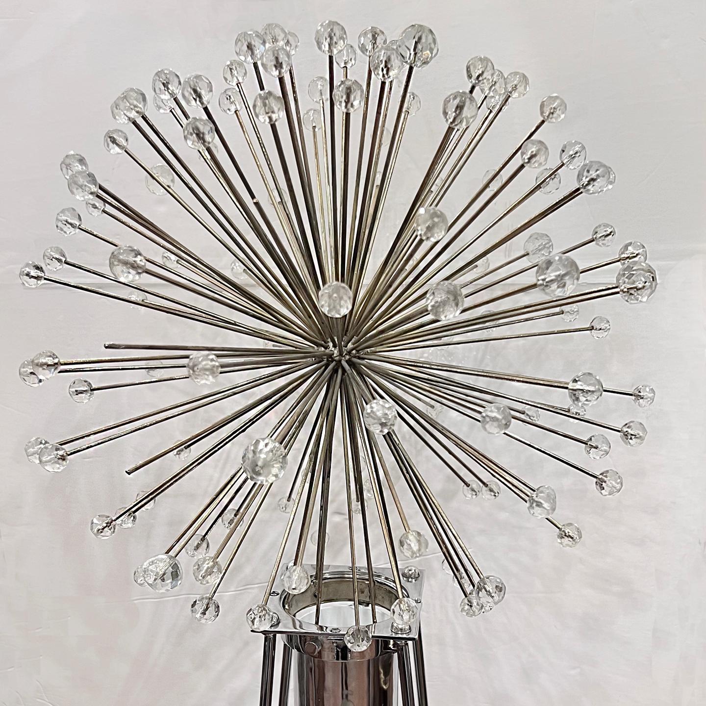 Pair of circa 1960's French nickel plated lamps with crystal insets with one Edison light bulb.

Measurements:
Height: 38