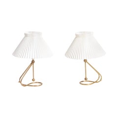 Pair of Midcentury Table Lamps in Brass with white Le Klint Shades, Danish 1950s