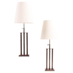 Vintage Pair of Midcentury Table Lamps in Patinated Brass, Made in Denmark, 1950s