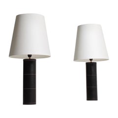 Pair of Midcentury Table Lamps in Patinated Leather, Swedish Modern, 1950s