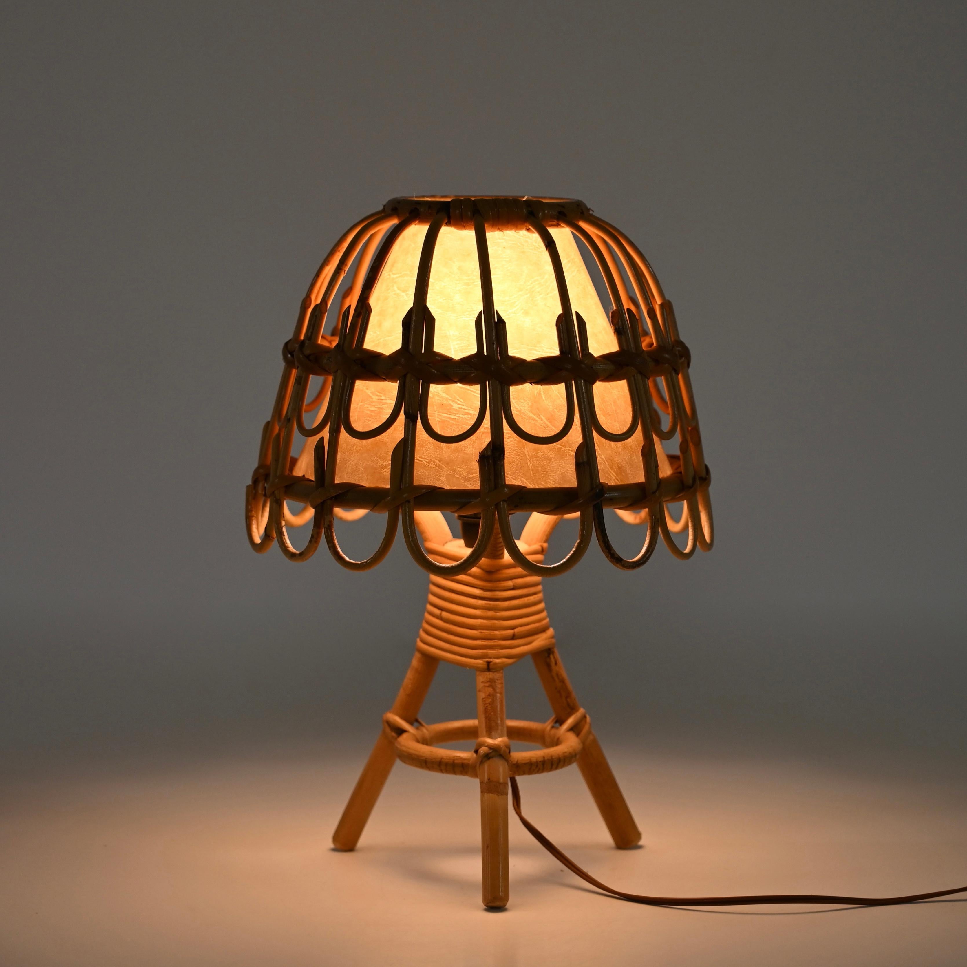 Pair of Midcentury Table Lamps in Rattan and Wicker, Louis Sognot, France, 1960s 5