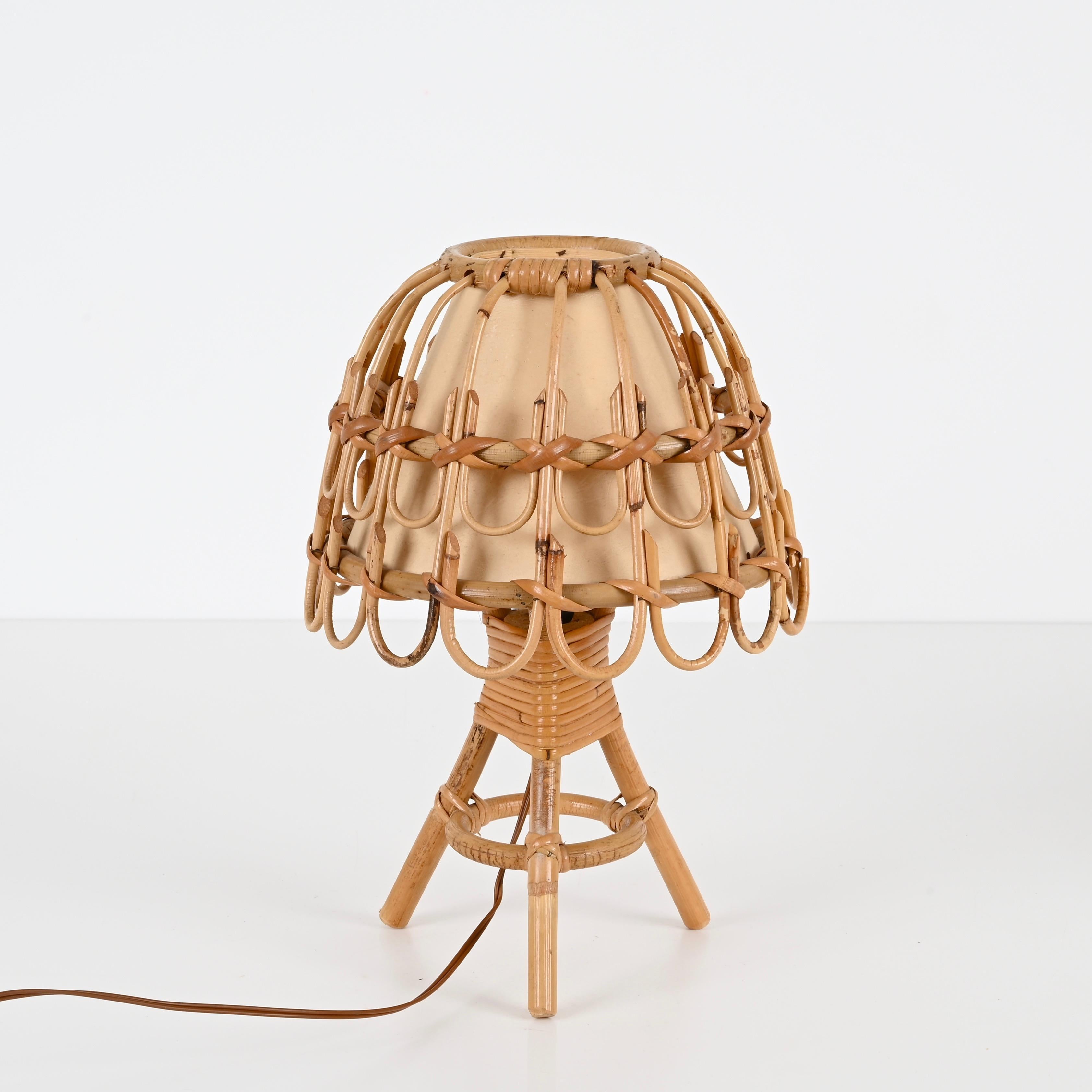Pair of Midcentury Table Lamps in Rattan and Wicker, Louis Sognot, France, 1960s 6