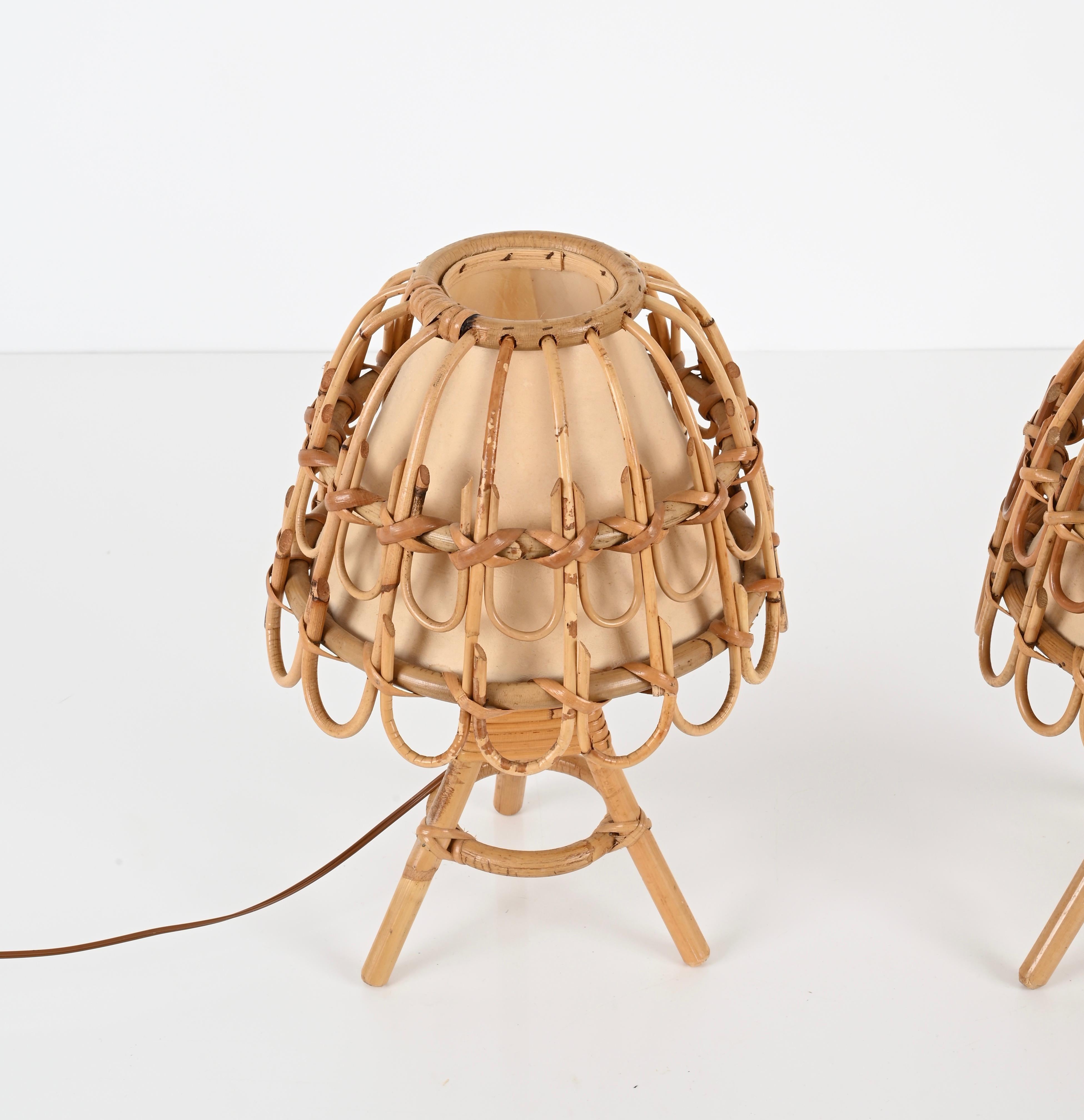 Pair of Midcentury Table Lamps in Rattan and Wicker, Louis Sognot, France, 1960s 7