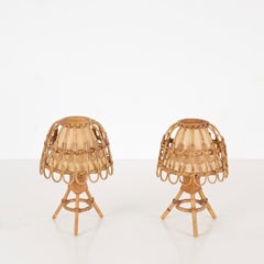 Pair of Midcentury Table Lamps in Rattan and Wicker, Louis Sognot, France, 1960s