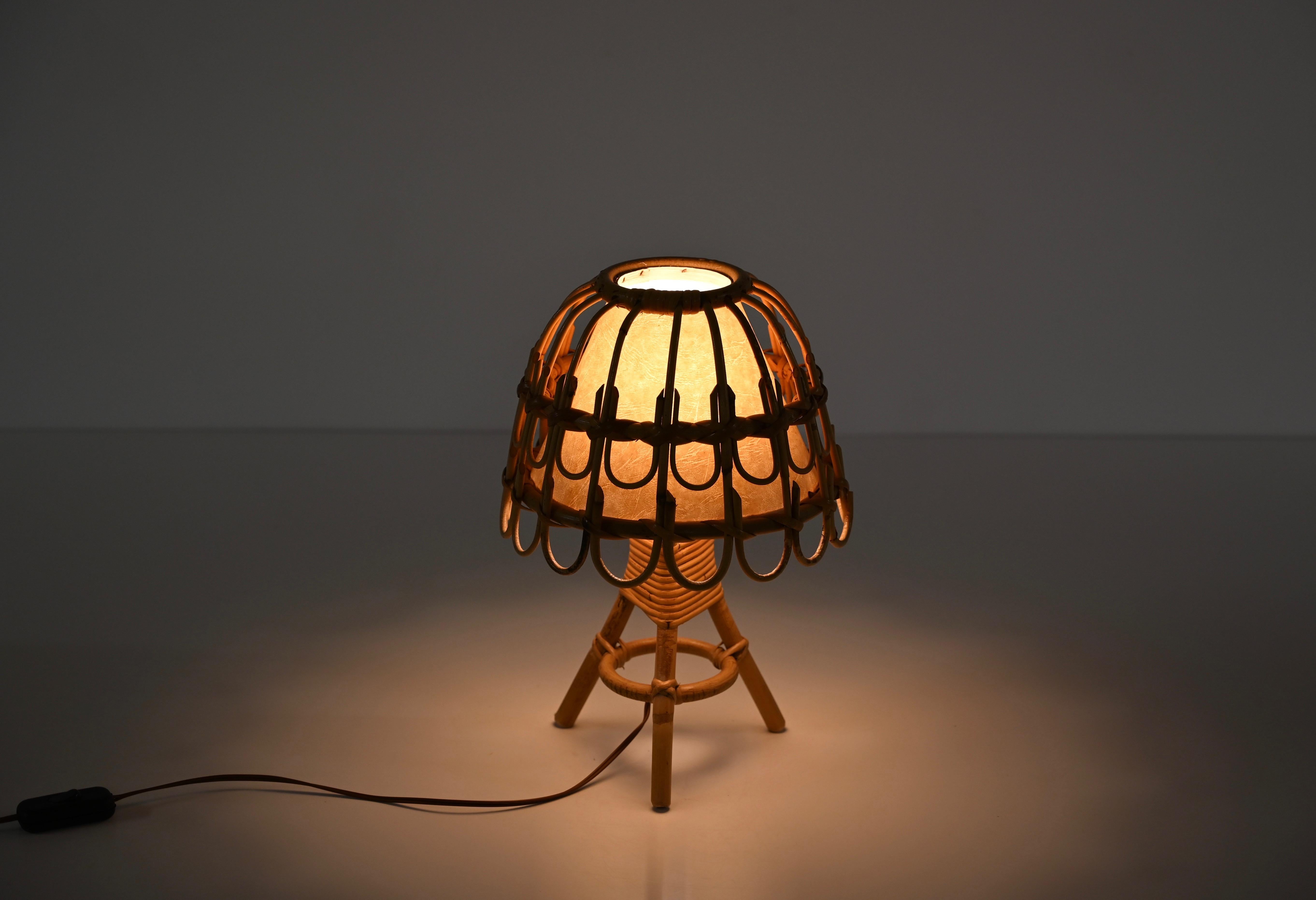 20th Century Pair of Midcentury Table Lamps in Rattan and Wicker, Louis Sognot, France, 1960s