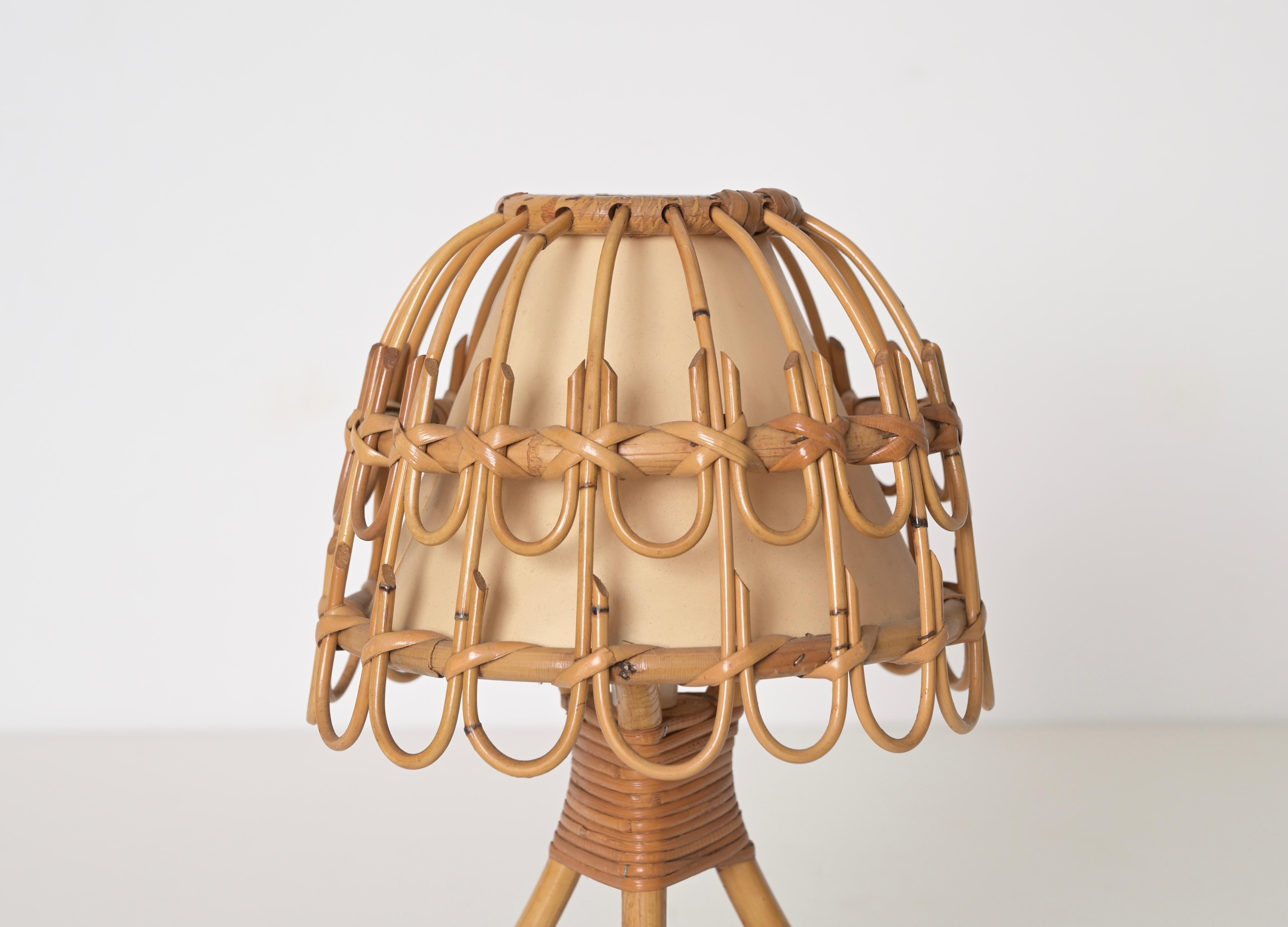 Pair of Midcentury Table Lamps in Rattan and Wicker, Louis Sognot, France, 1960s 1