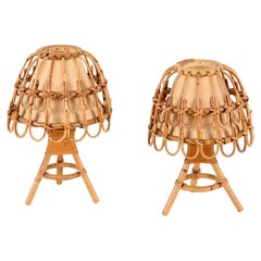 Pair of Midcentury Table Lamps in Rattan and Wicker, Louis Sognot, France, 1960s
