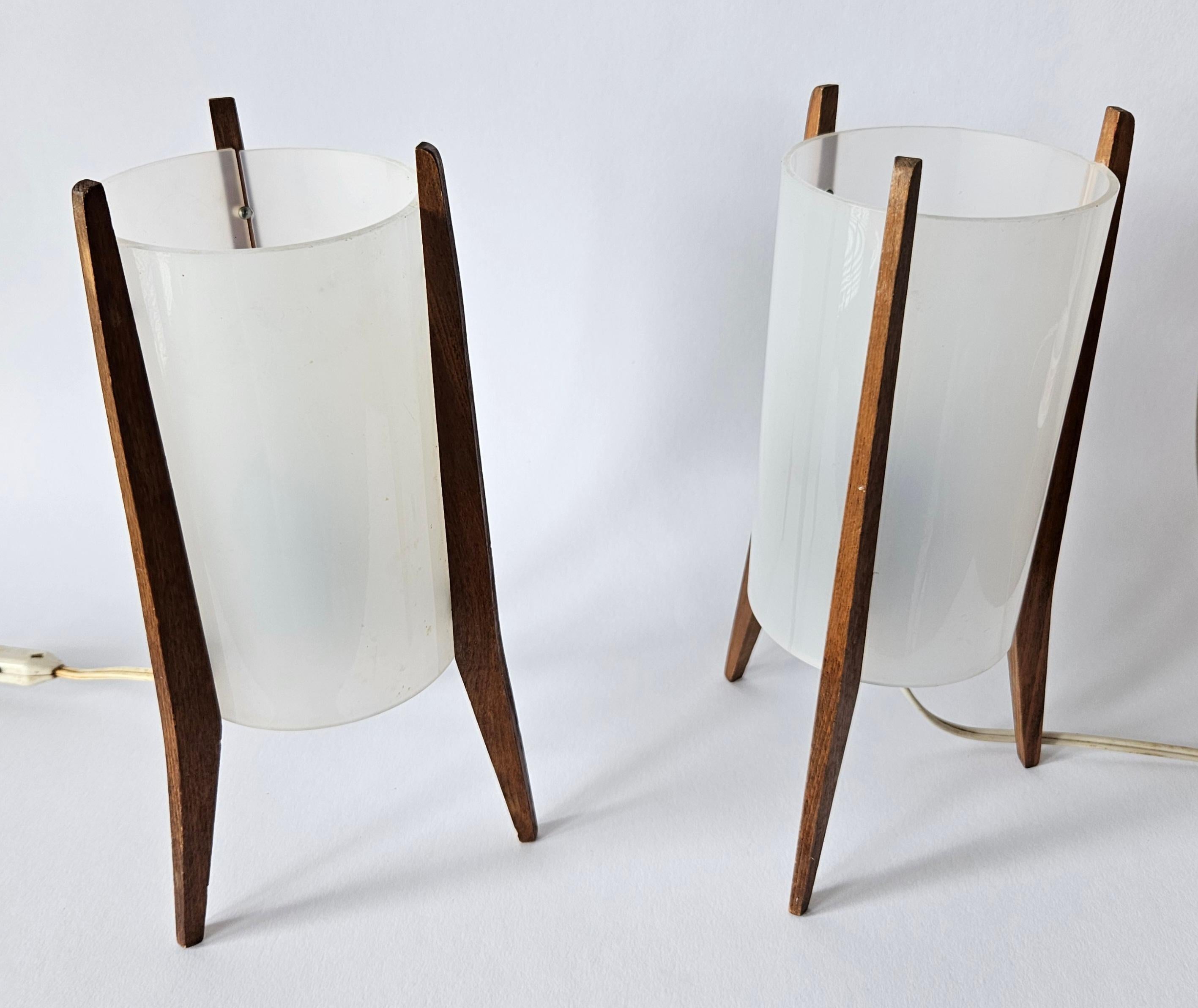 Late 20th Century Pair of Midcentury Table Lamps Pokrok Zilina, Tripod, Rocket, 1970s For Sale
