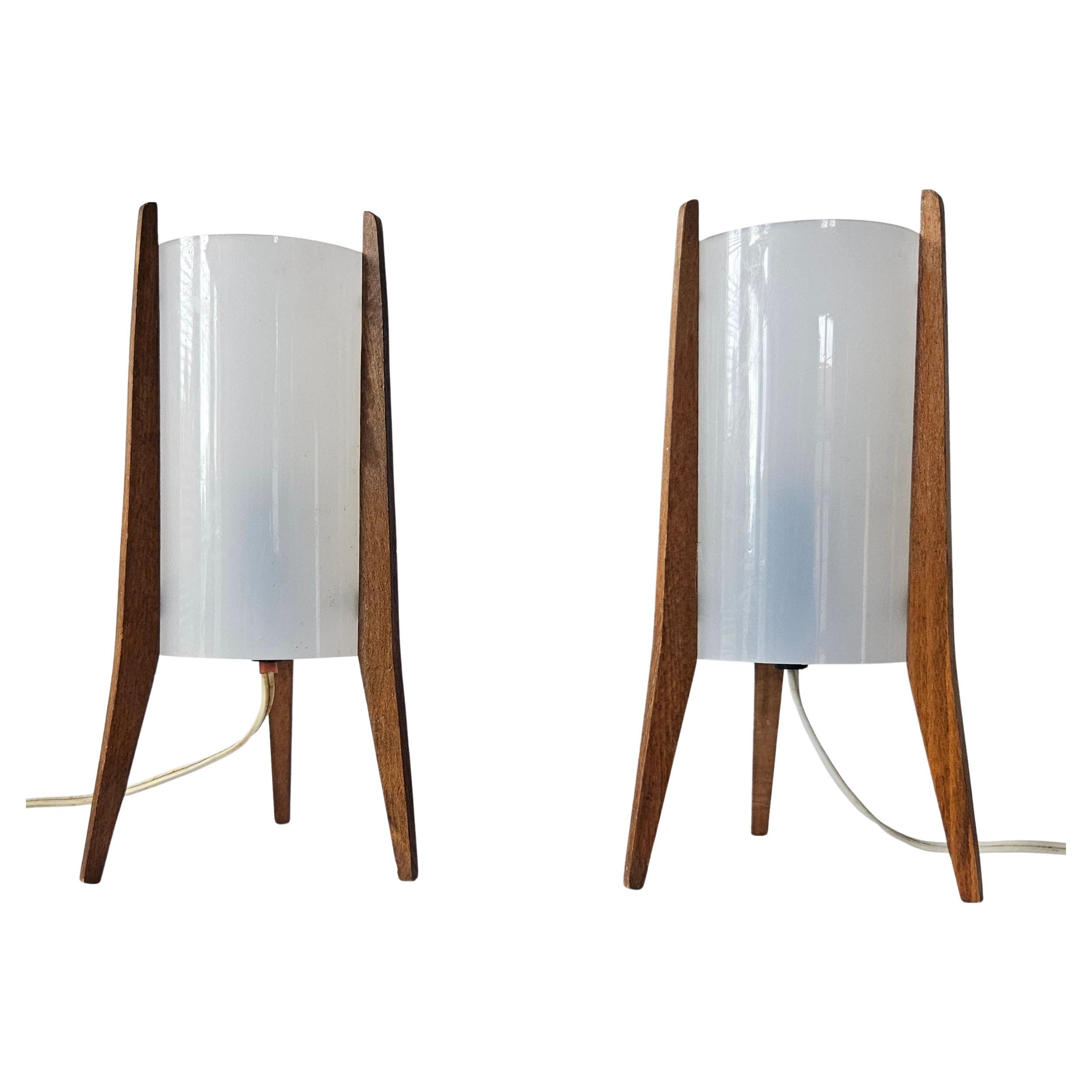 Pair of Midcentury Table Lamps Pokrok Zilina, Tripod, Rocket, 1970s For Sale