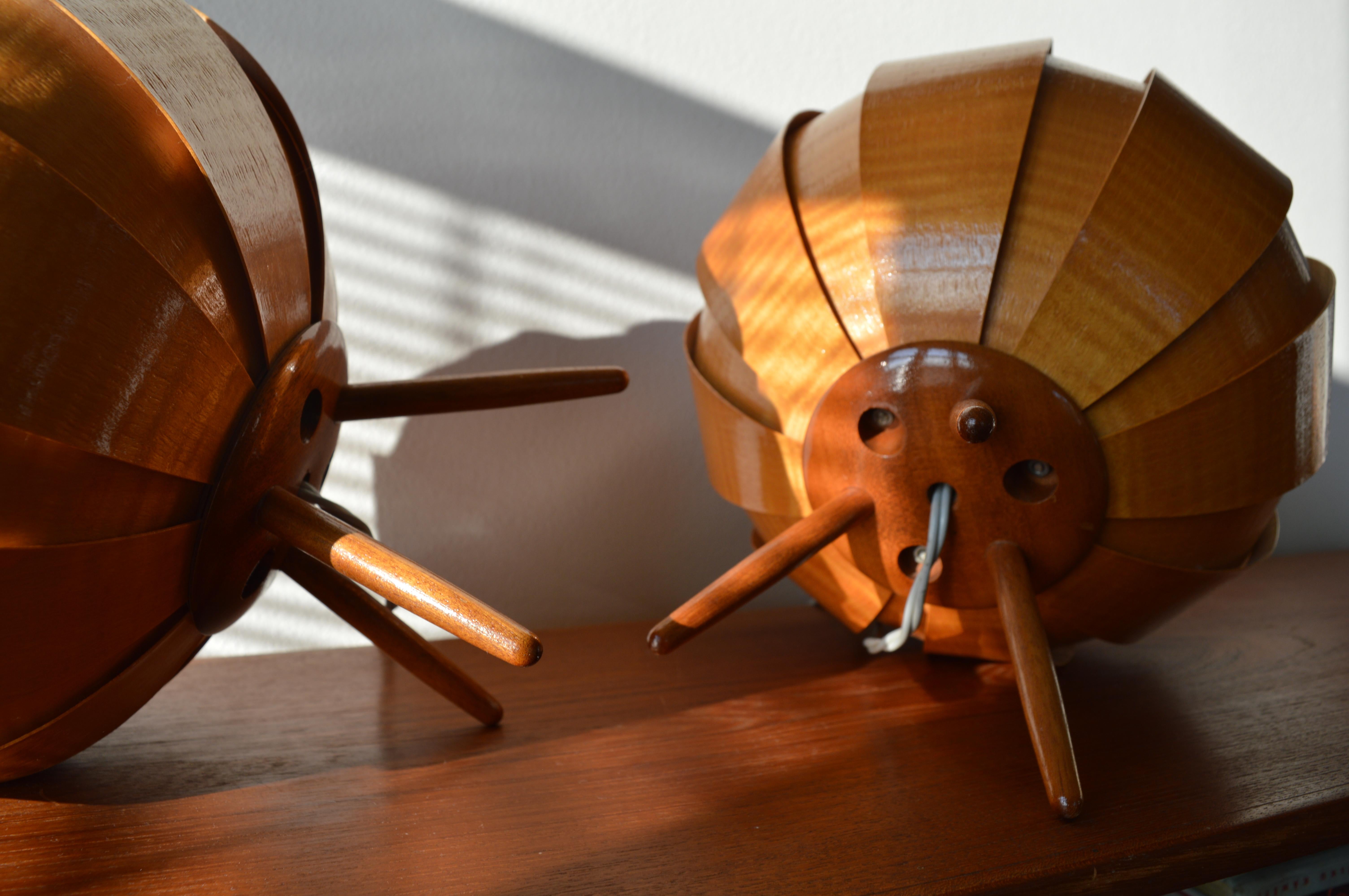 Pair of Midcentury Table Lamps ULUV in Style of Verner Schou, Veneer, 1960s 3