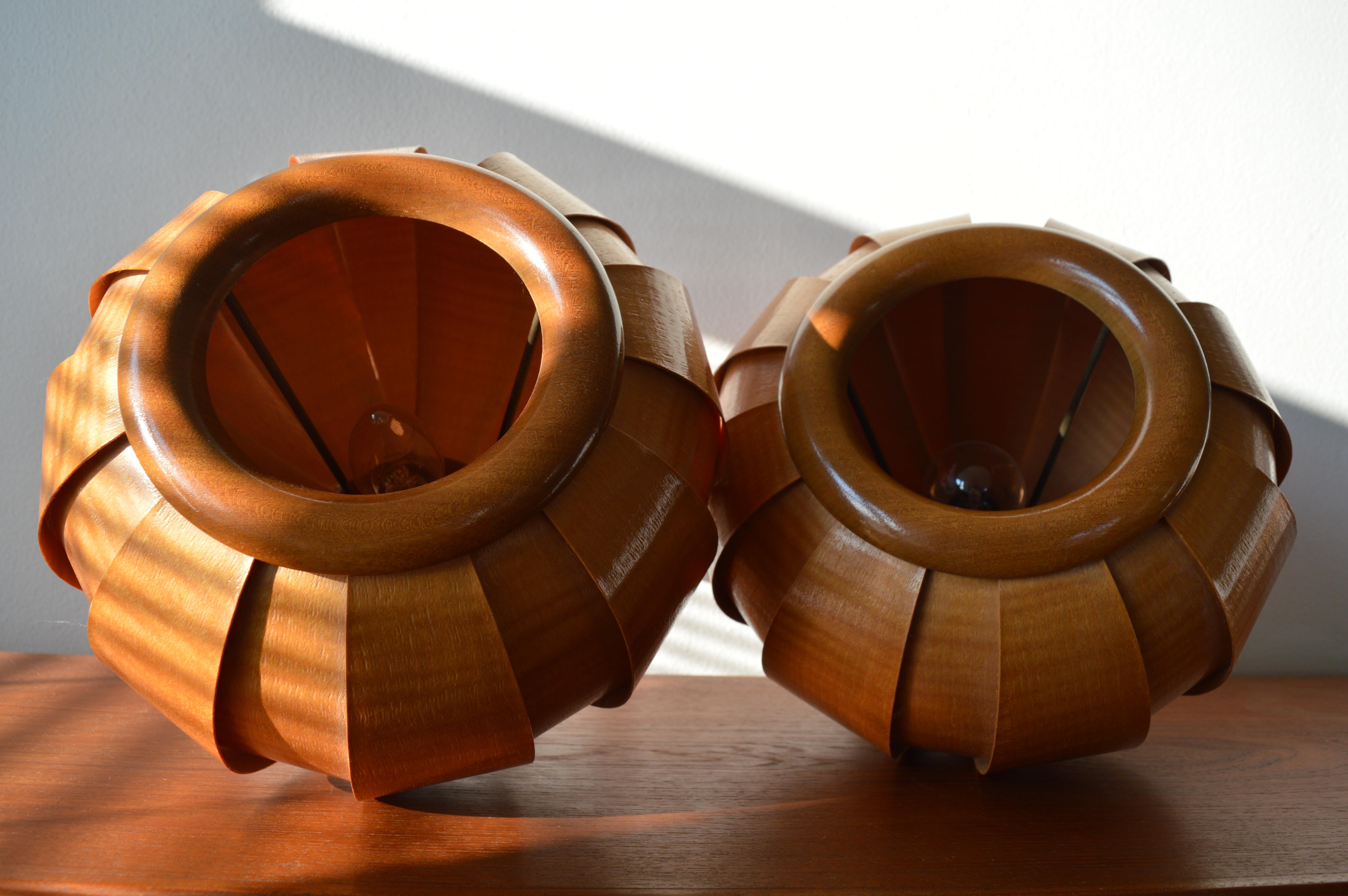 Pair of Midcentury Table Lamps ULUV in Style of Verner Schou, Veneer, 1960s 4
