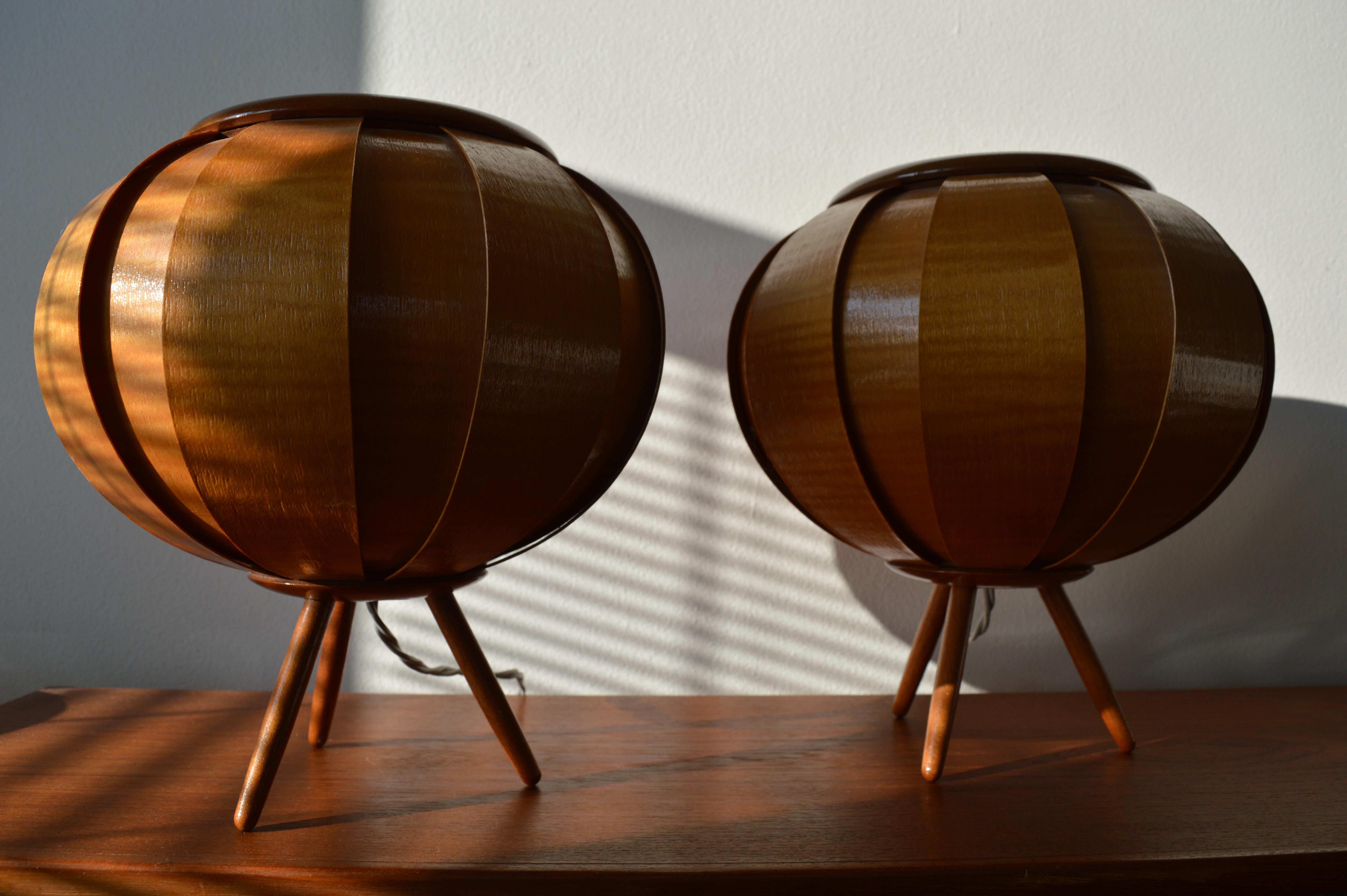 Pair of Midcentury Table Lamps ULUV in Style of Verner Schou, Veneer, 1960s 5