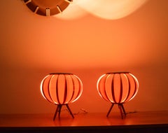 Pair of Midcentury Table Lamps ULUV in Style of Verner Schou, Veneer, 1960s