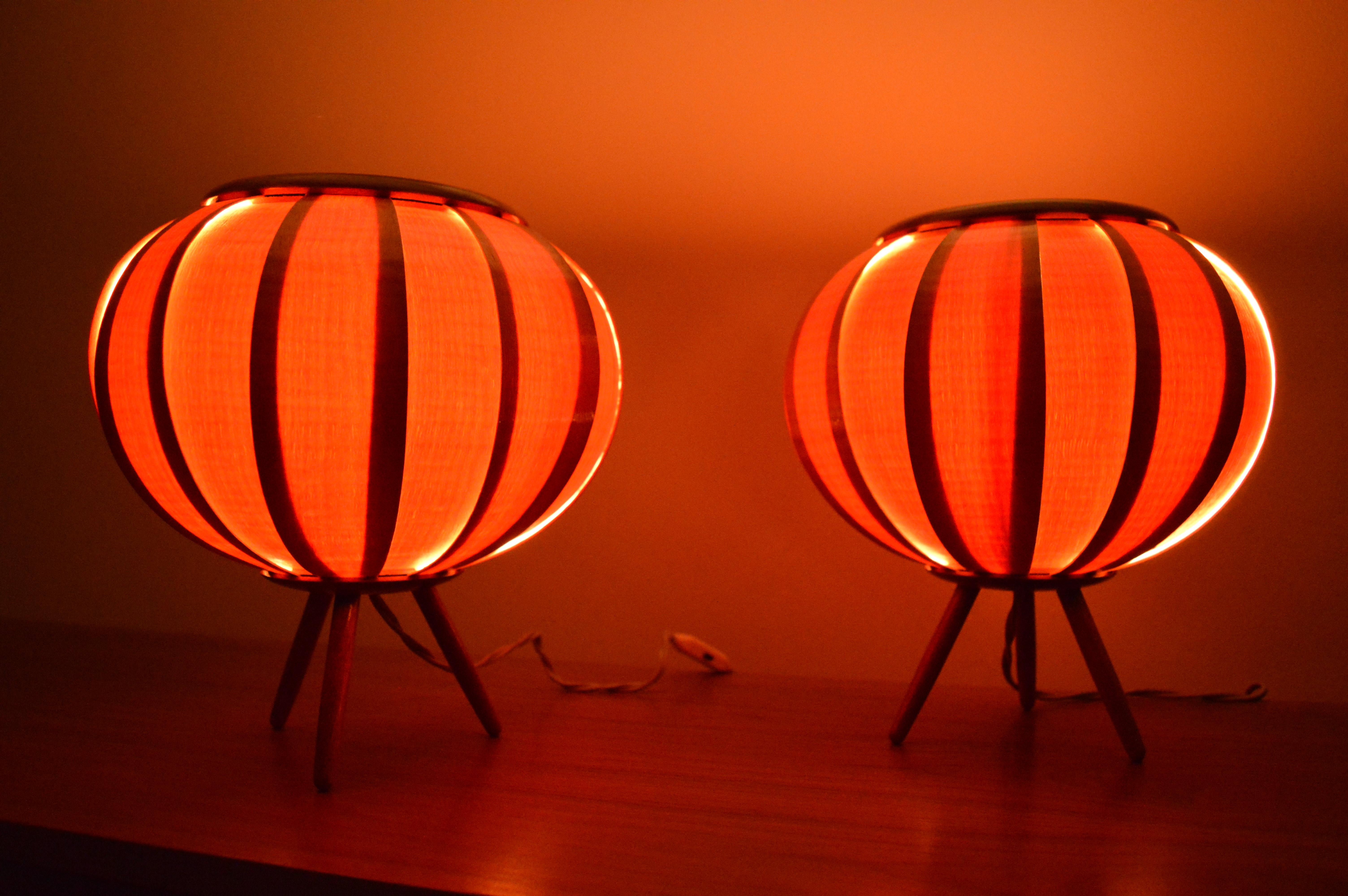 Mid-Century Modern Pair of Midcentury Table Lamps ULUV in Style of Verner Schou, Veneer, 1960s