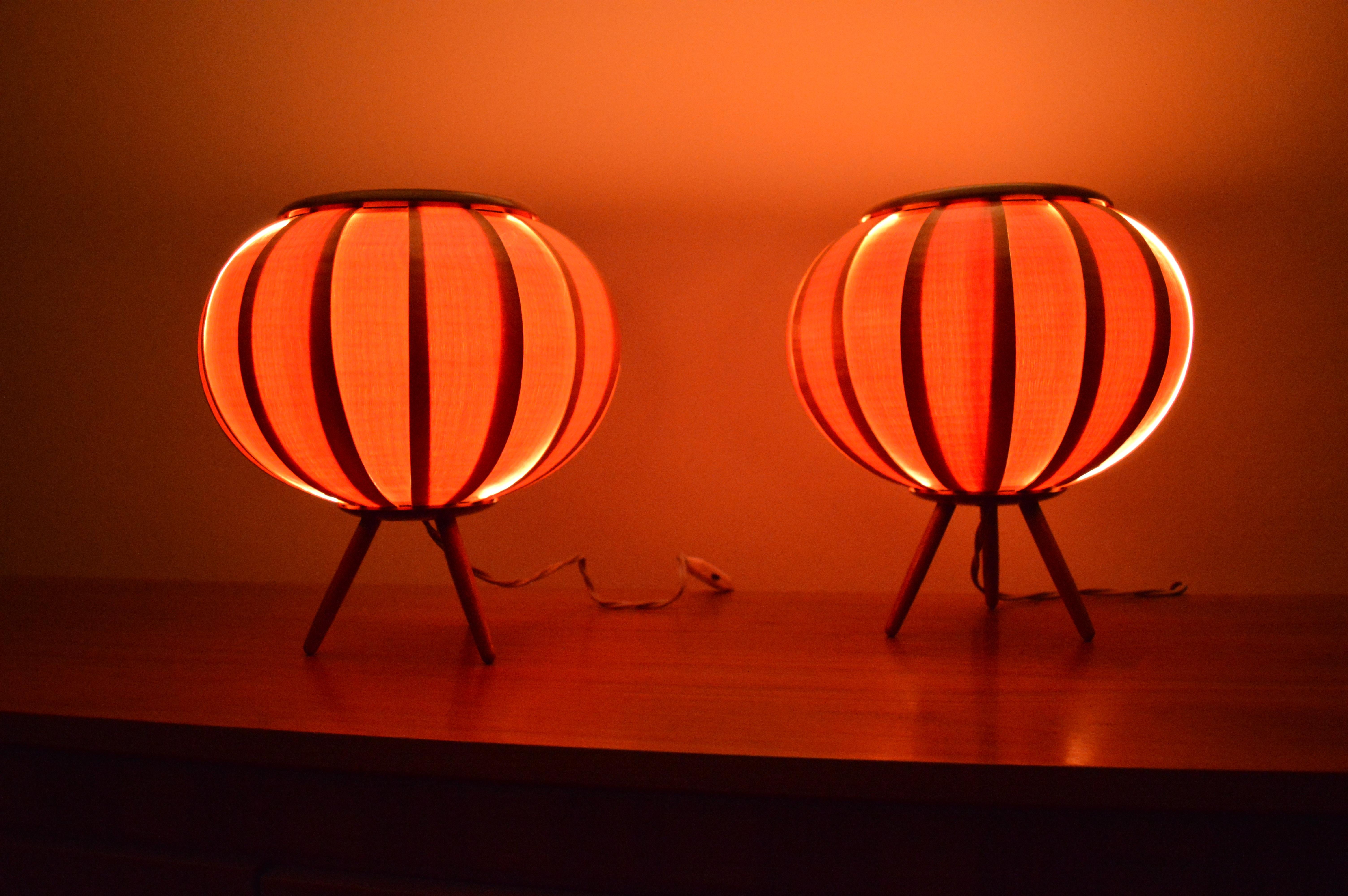 Mid-20th Century Pair of Midcentury Table Lamps ULUV in Style of Verner Schou, Veneer, 1960s