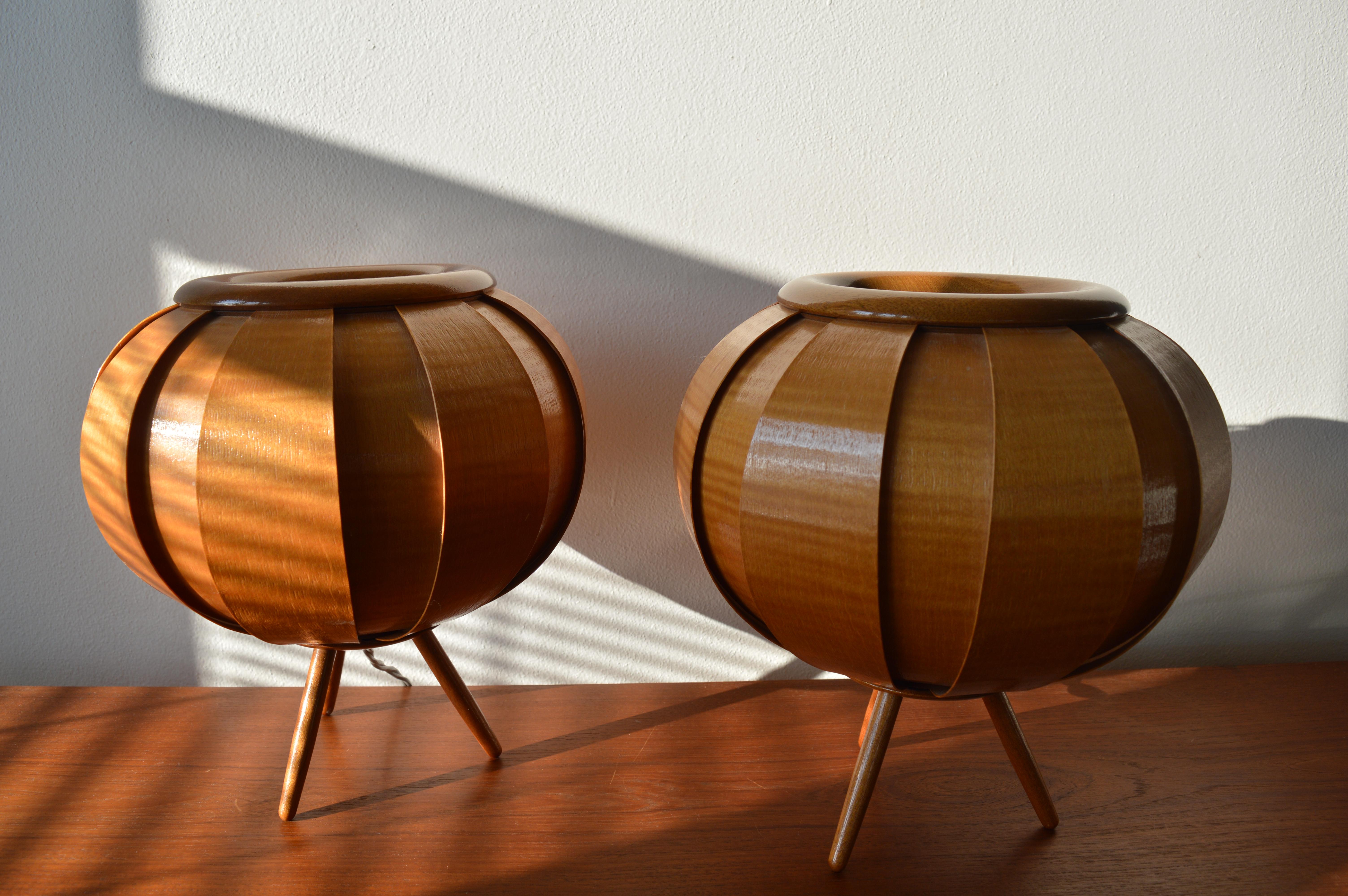 Wood Pair of Midcentury Table Lamps ULUV in Style of Verner Schou, Veneer, 1960s