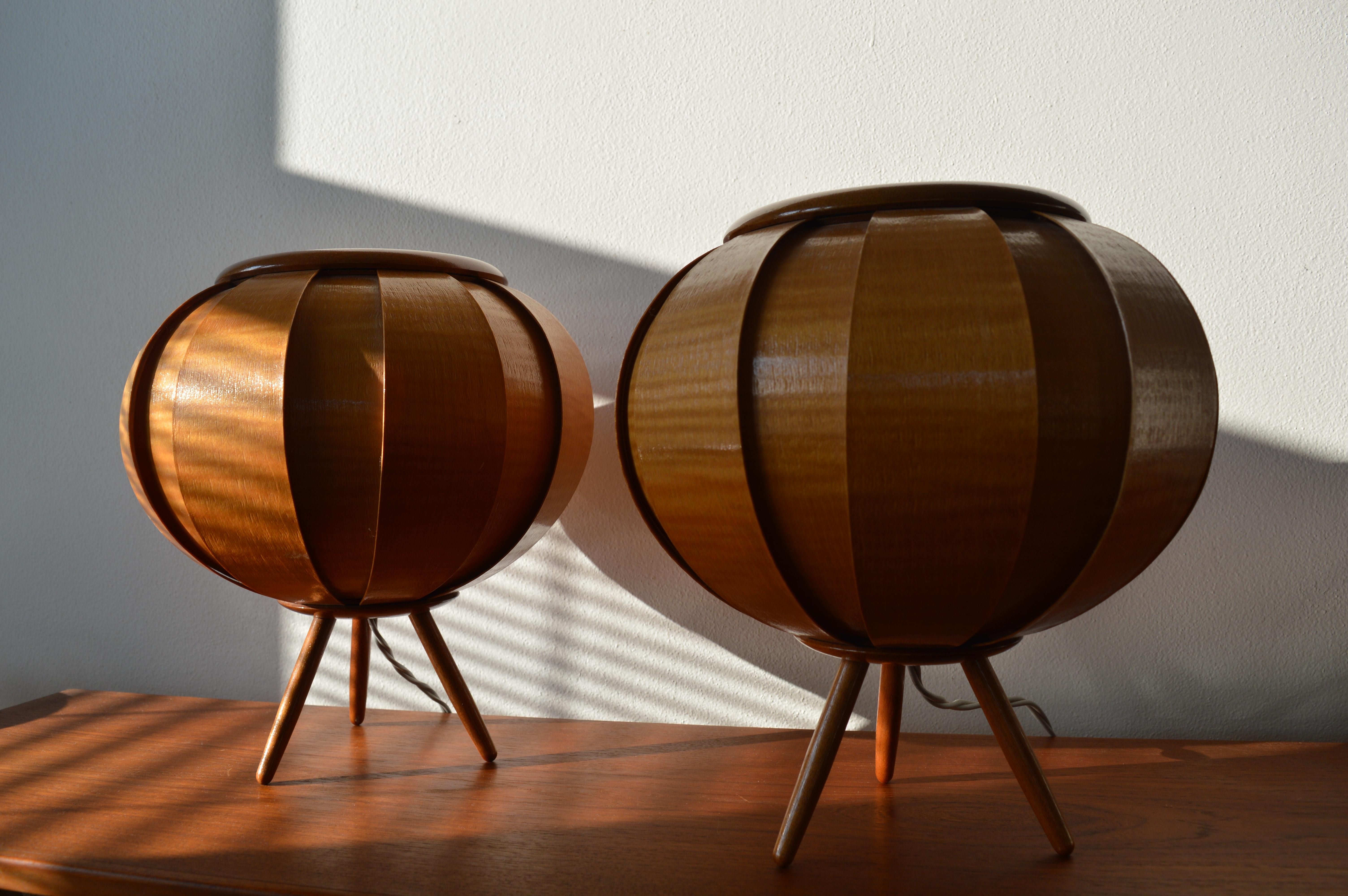 Pair of Midcentury Table Lamps ULUV in Style of Verner Schou, Veneer, 1960s 1