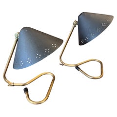 Pair of Midcentury Table Lamps With Black Pierced Shades by Erik Wärnå