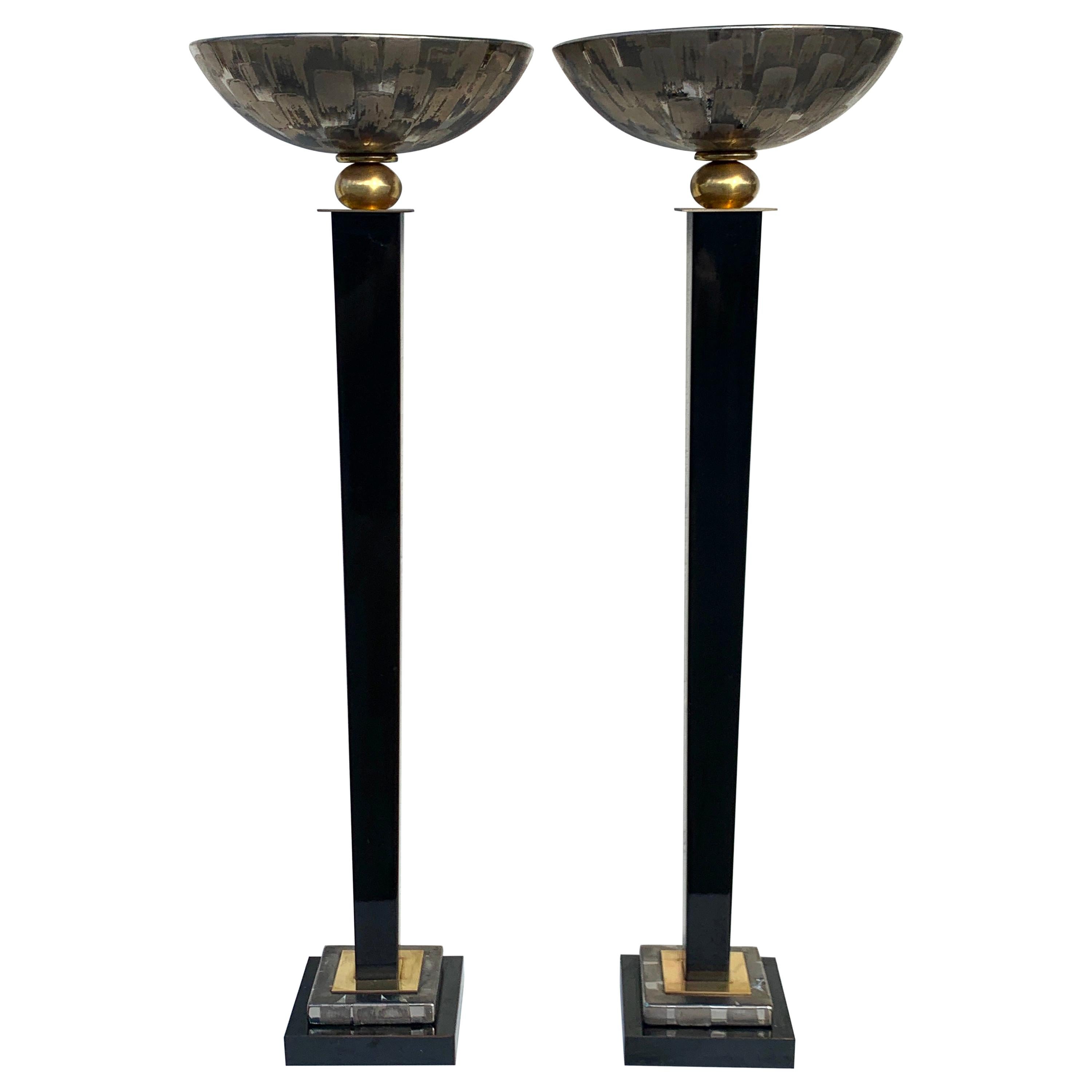 Pair of Midcentury Table Torchiere Lamps, Attributed to Mangani For Sale
