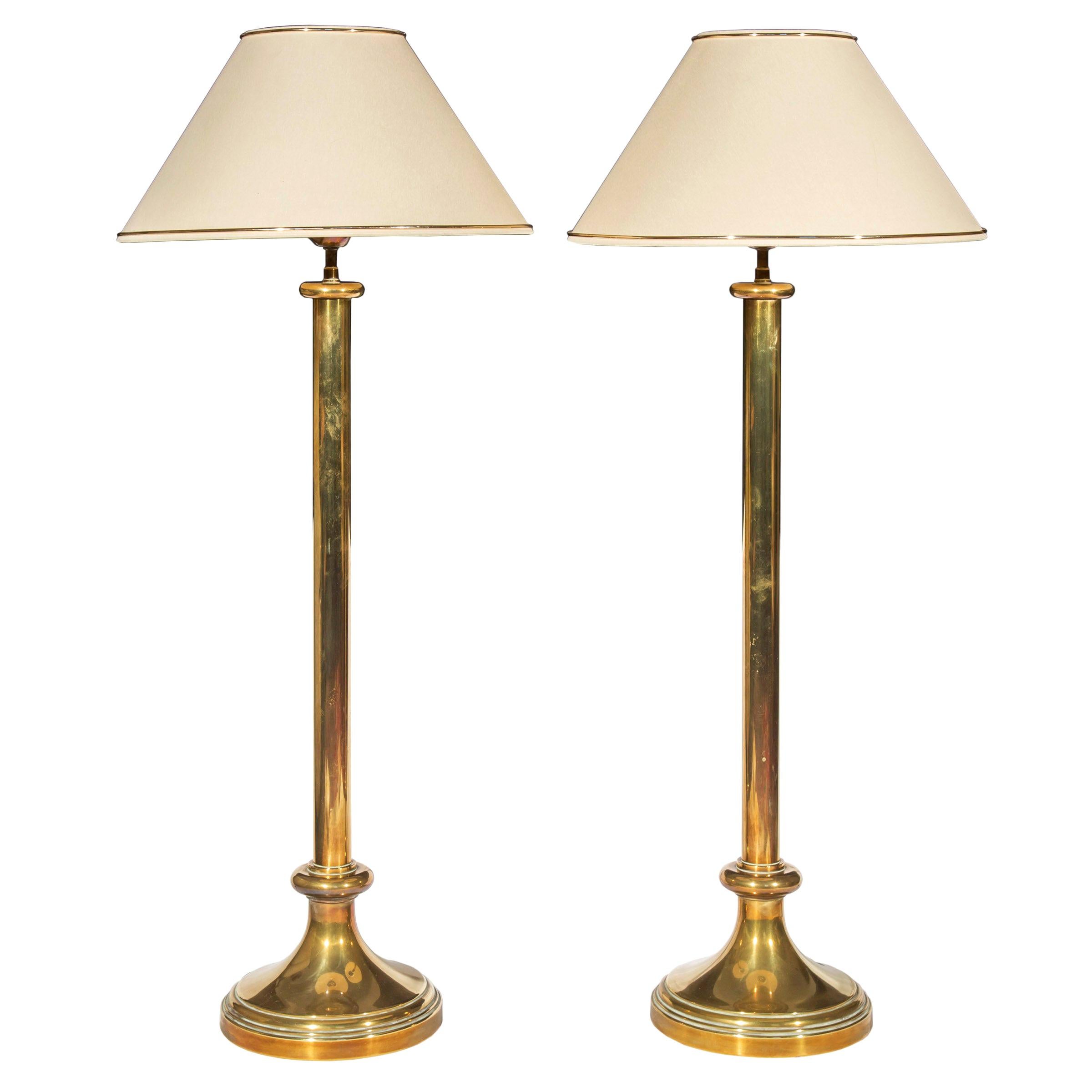 Pair of Tall Table Lamps in Brass Produced in Denmark For Sale at 1stdibs