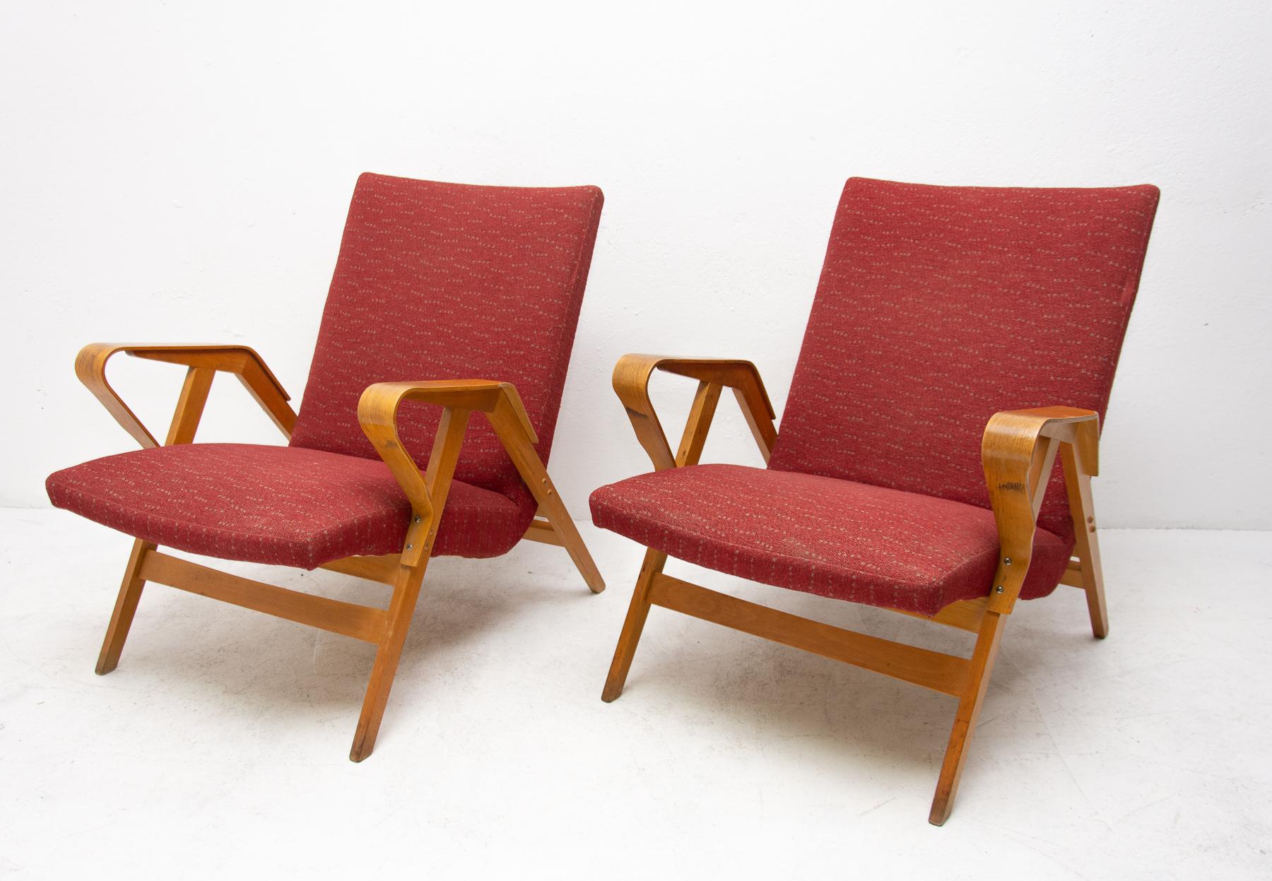Fabric Pair of Midcentury Tatra Bentwood Armchairs, Czechoslovakia, 1960s