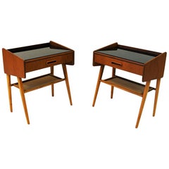 Pair of Midcentury Teak and Glass Top Night Tables, Sweden, 1960s