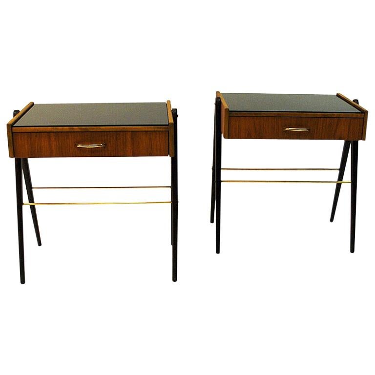 Pair of Midcentury Teak and Glastop Night Tables, Sweden, 1960s