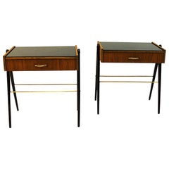 Pair of Midcentury Teak and Glastop Night Tables, Sweden, 1960s