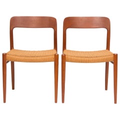 Pair of Midcentury Teak and Papercord Moller 75 Chairs