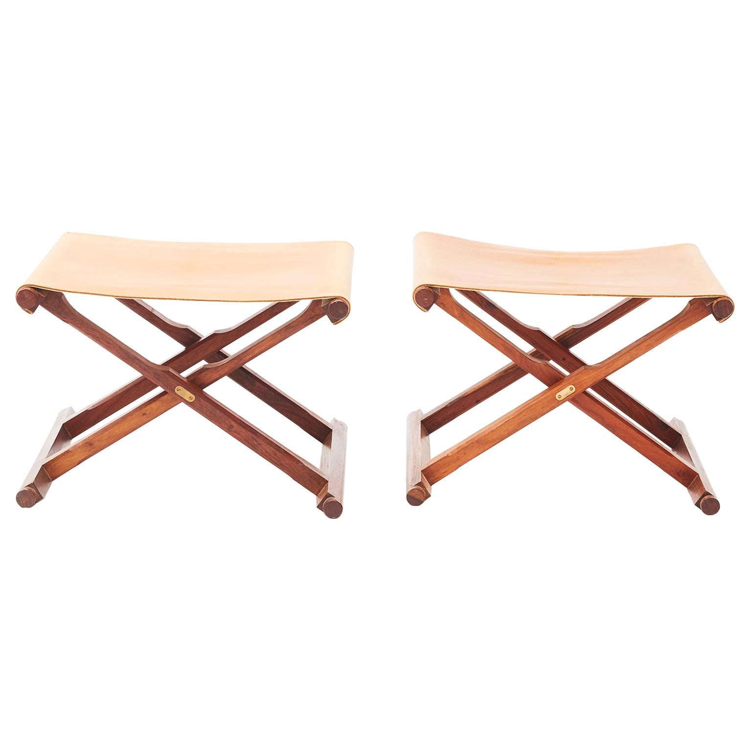 Pair of Midcentury Teak Folding Stools