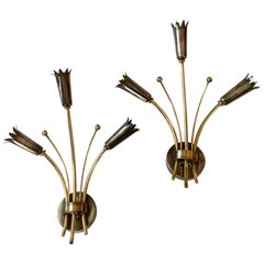 Pair of Midcentury Three Arms Wall Sconces by Lunel