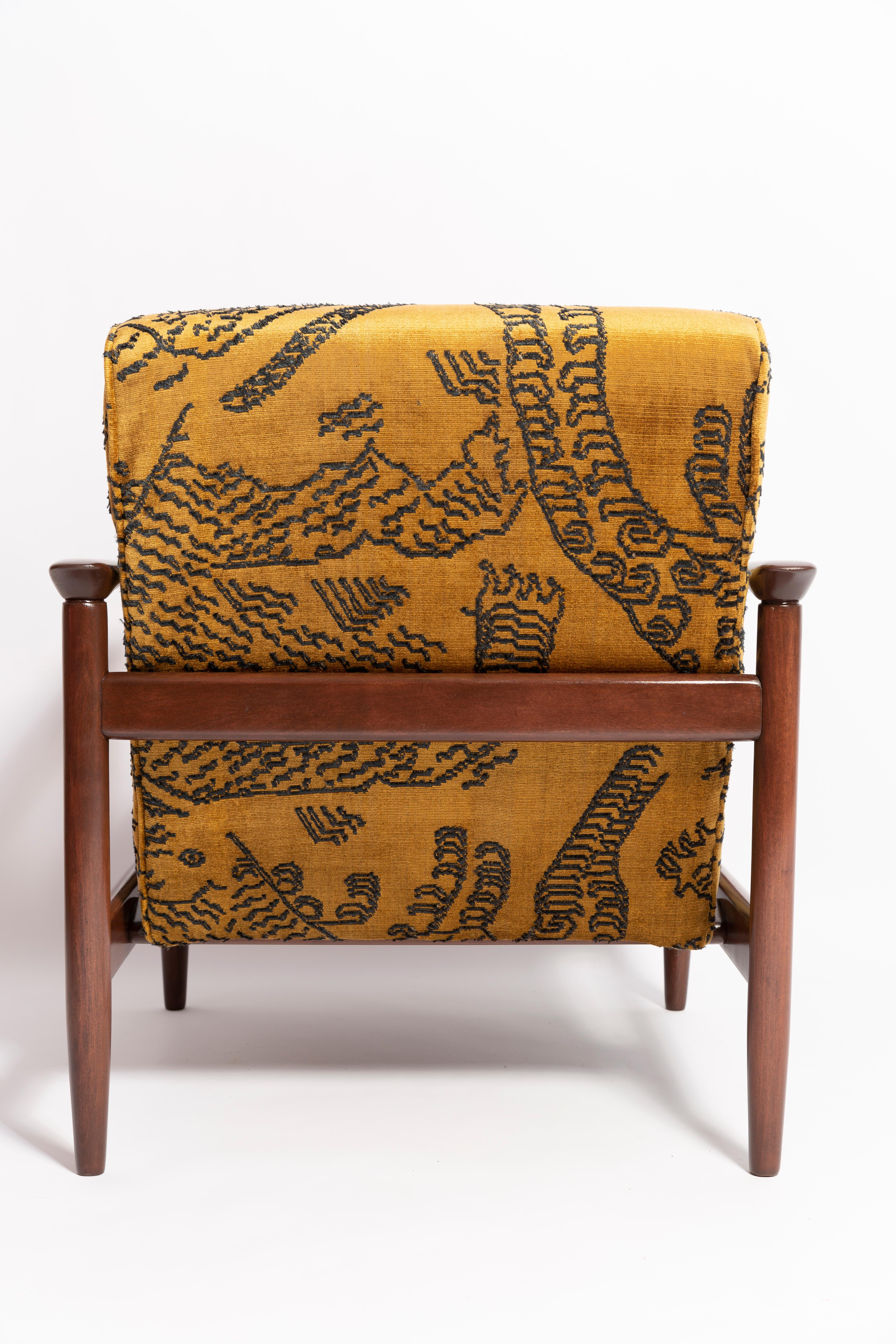 Fabric Pair of Midcentury Tiger Velvet Armchairs, GFM 142, Edmund Homa, Europe, 1960s For Sale