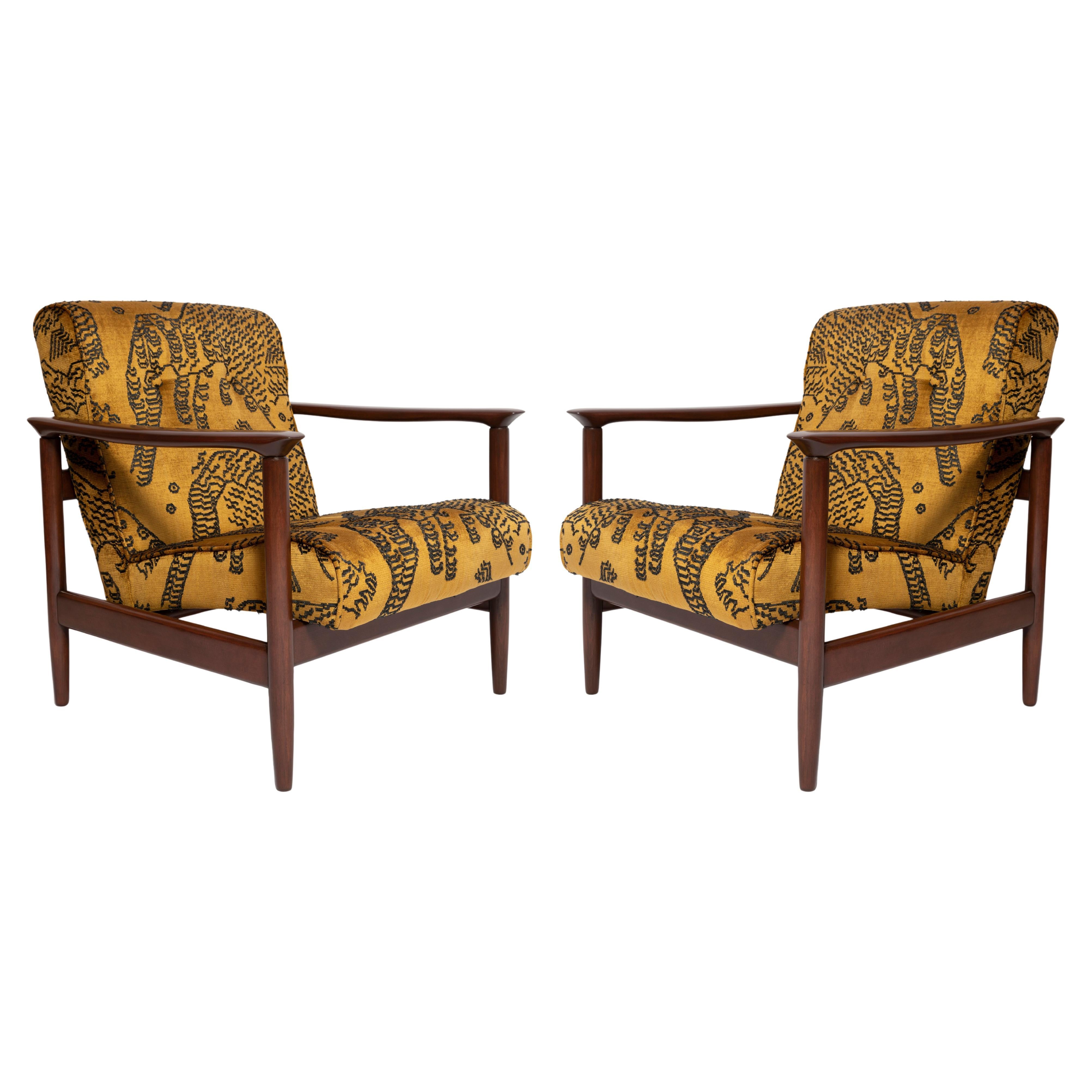 Pair of Midcentury Tiger Velvet Armchairs, GFM 142, Edmund Homa, Europe, 1960s