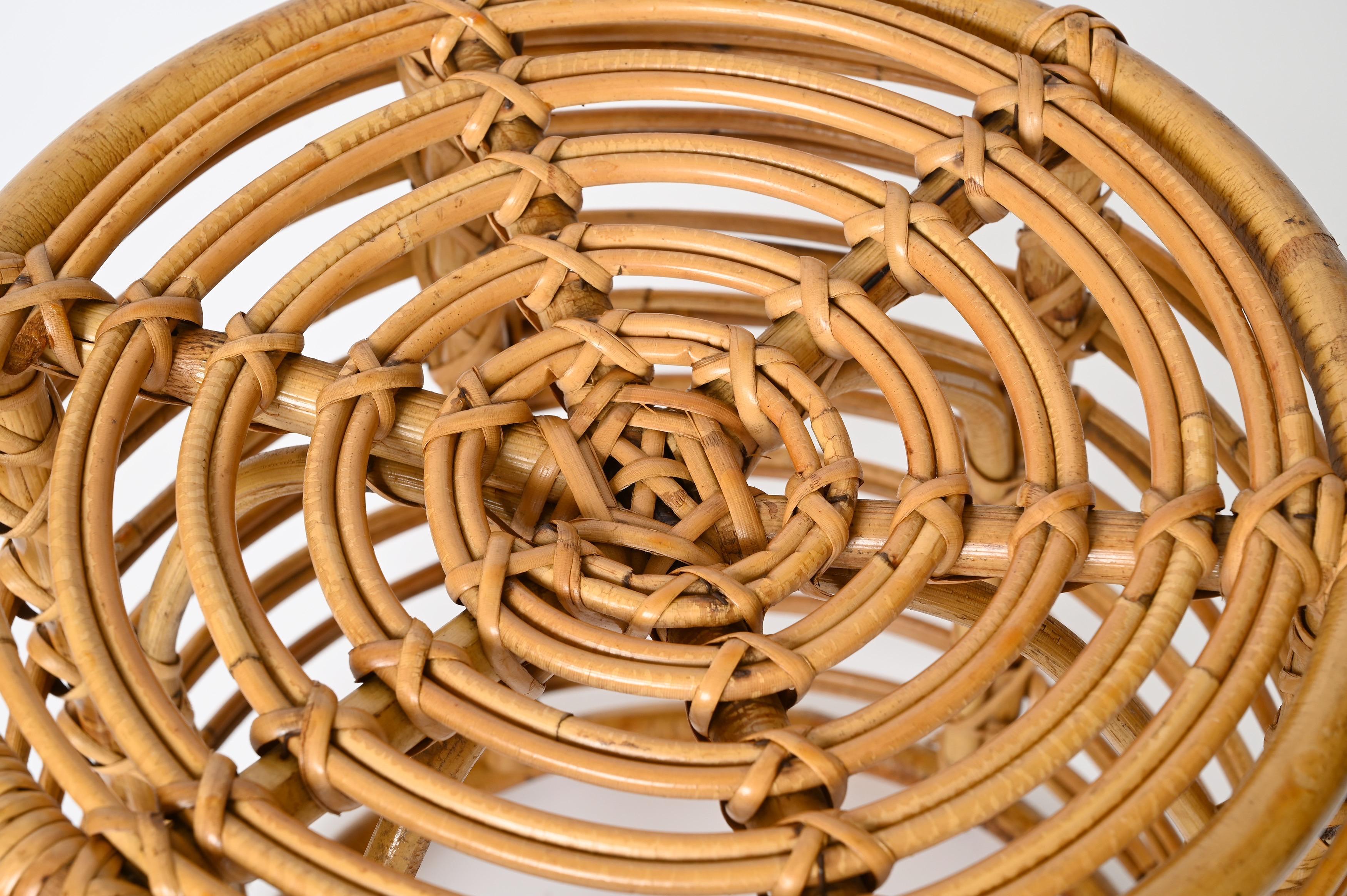 Coppia di sgabelli pouf Tito Agnoli in rattan e bambù, Italia 1960 in vendita 5